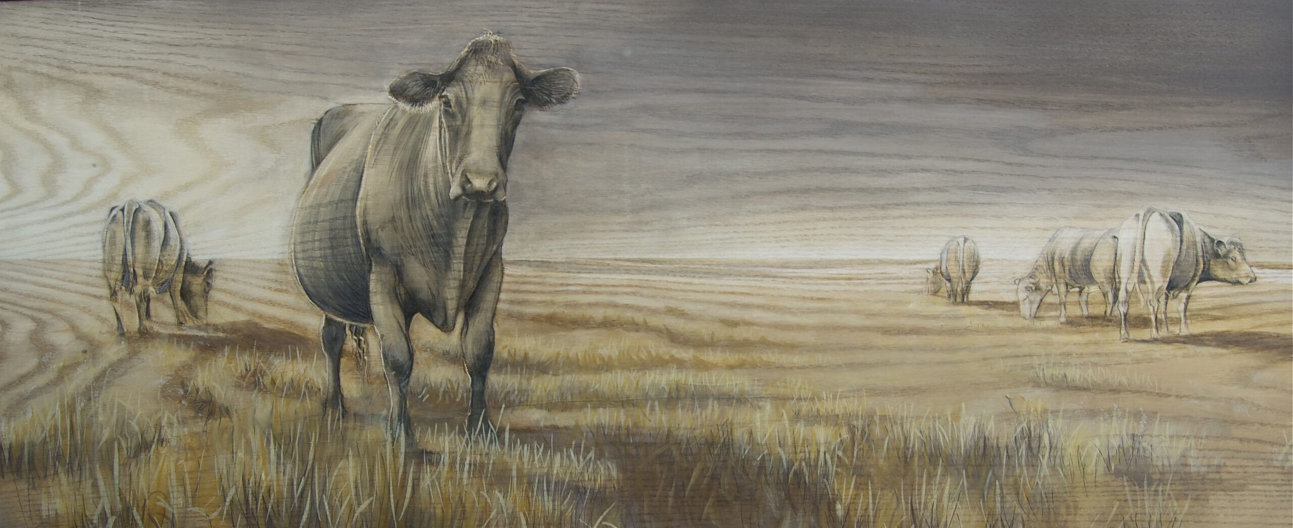 Painting by Rosanna Marmont — Apprehension, 2014, oil and wood stain on fir