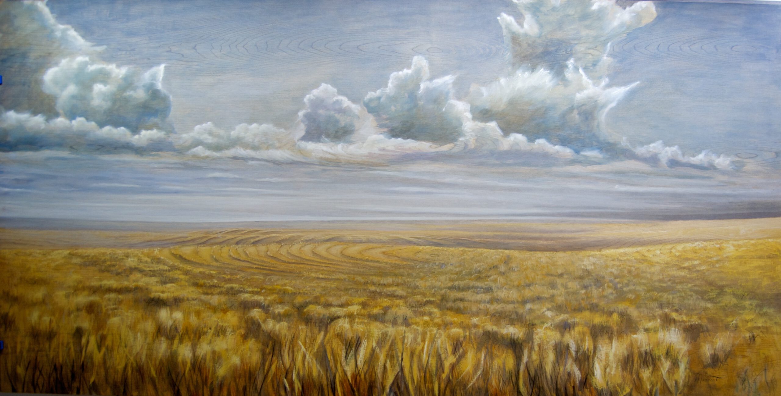 Painting by Rosanna Marmont — Barley Field, 2014, oil and acrylic on oak