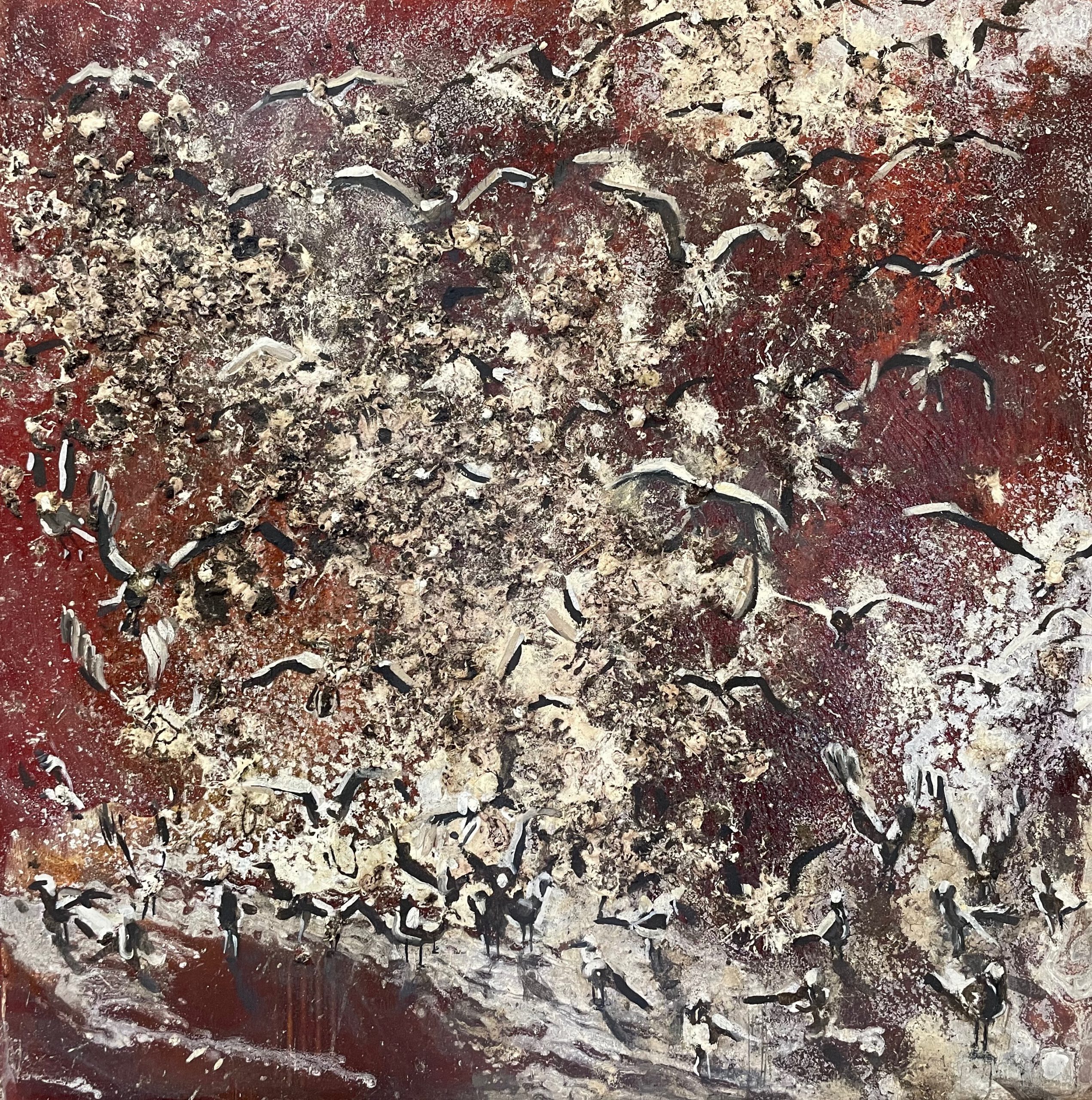 Painting by Rosanna Marmont — Bird Do, 2021, bird manure and oil, sealed with epoxy resin
