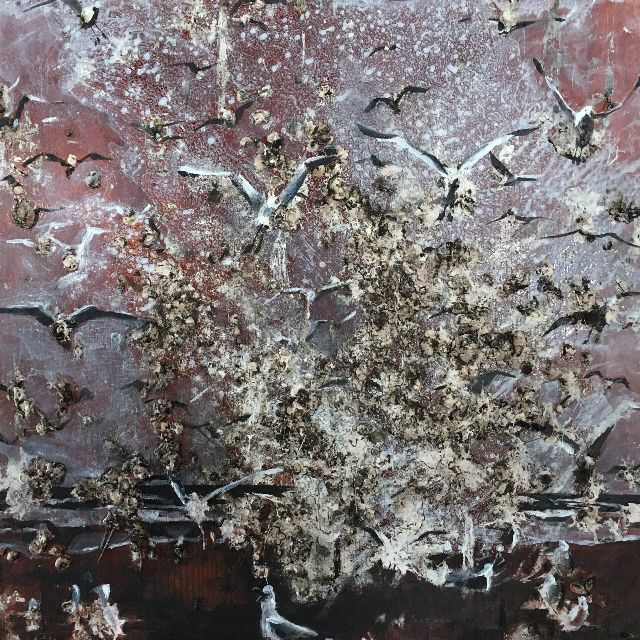 Painting by Rosanna Marmont — Birdshit I, 2018, mixed media on maple