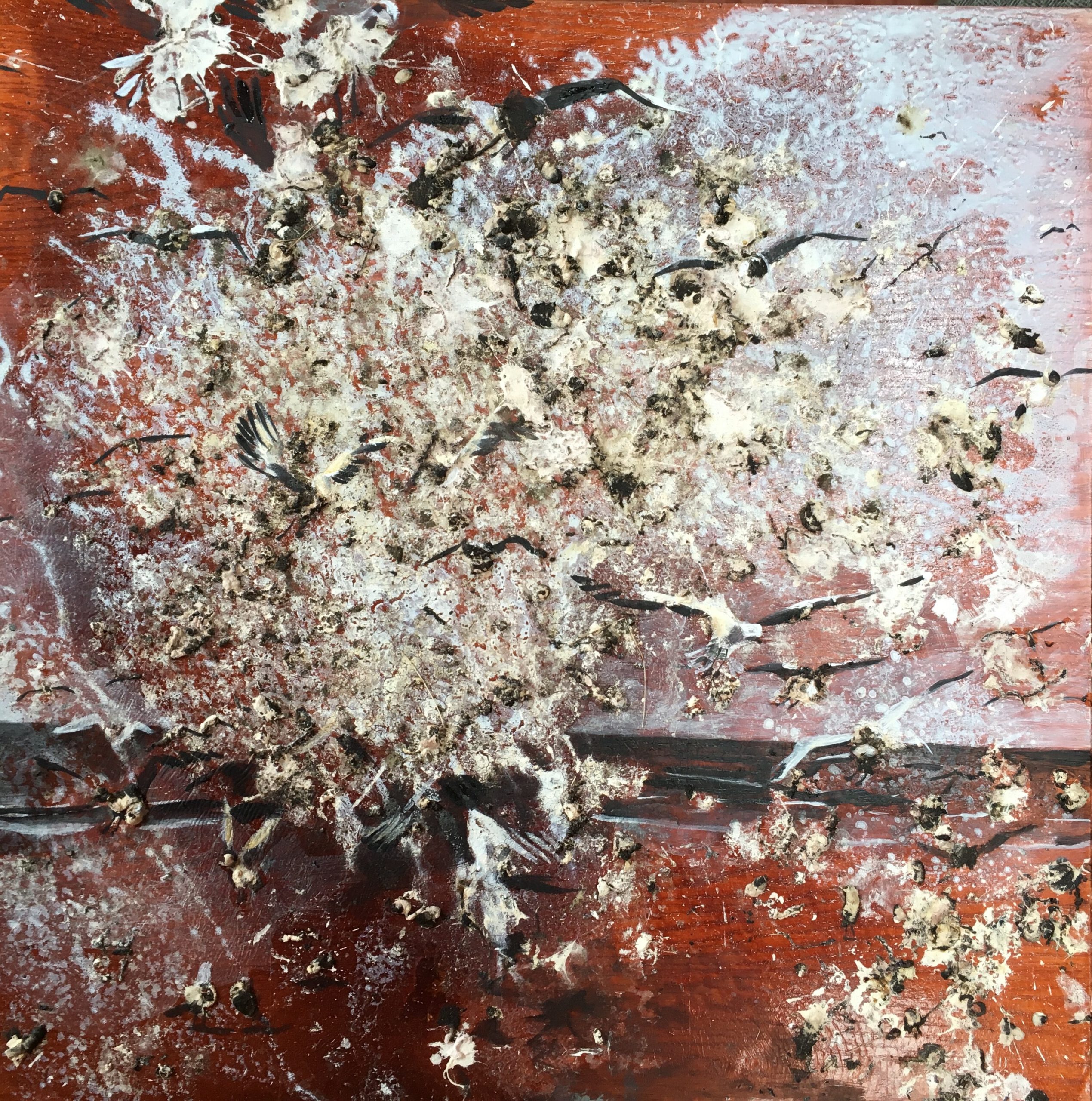 Painting by Rosanna Marmont — Birdshit II, 2018, mixed media on maple