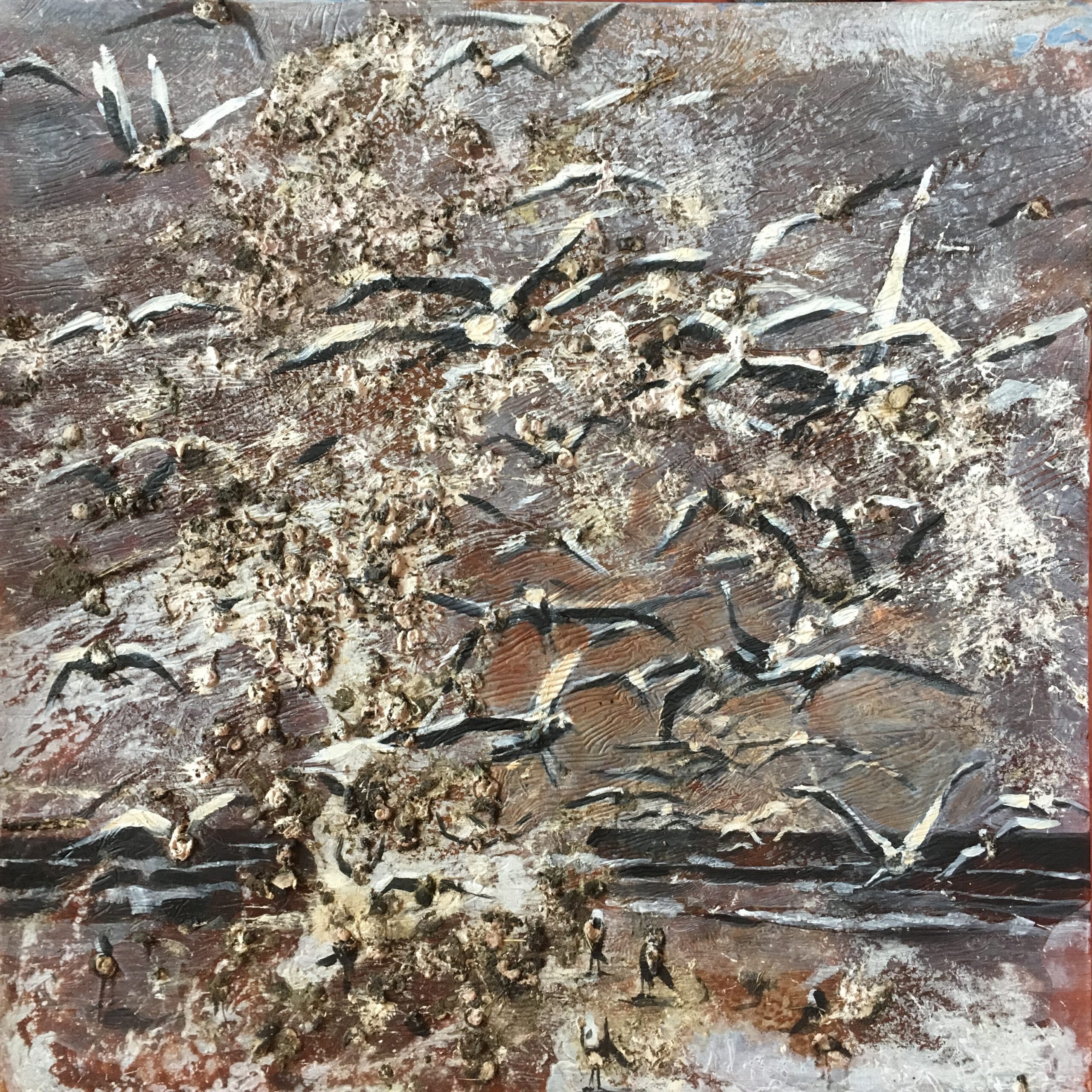 Painting by Rosanna Marmont — Birdshit IV, 2018, mixed media on maple