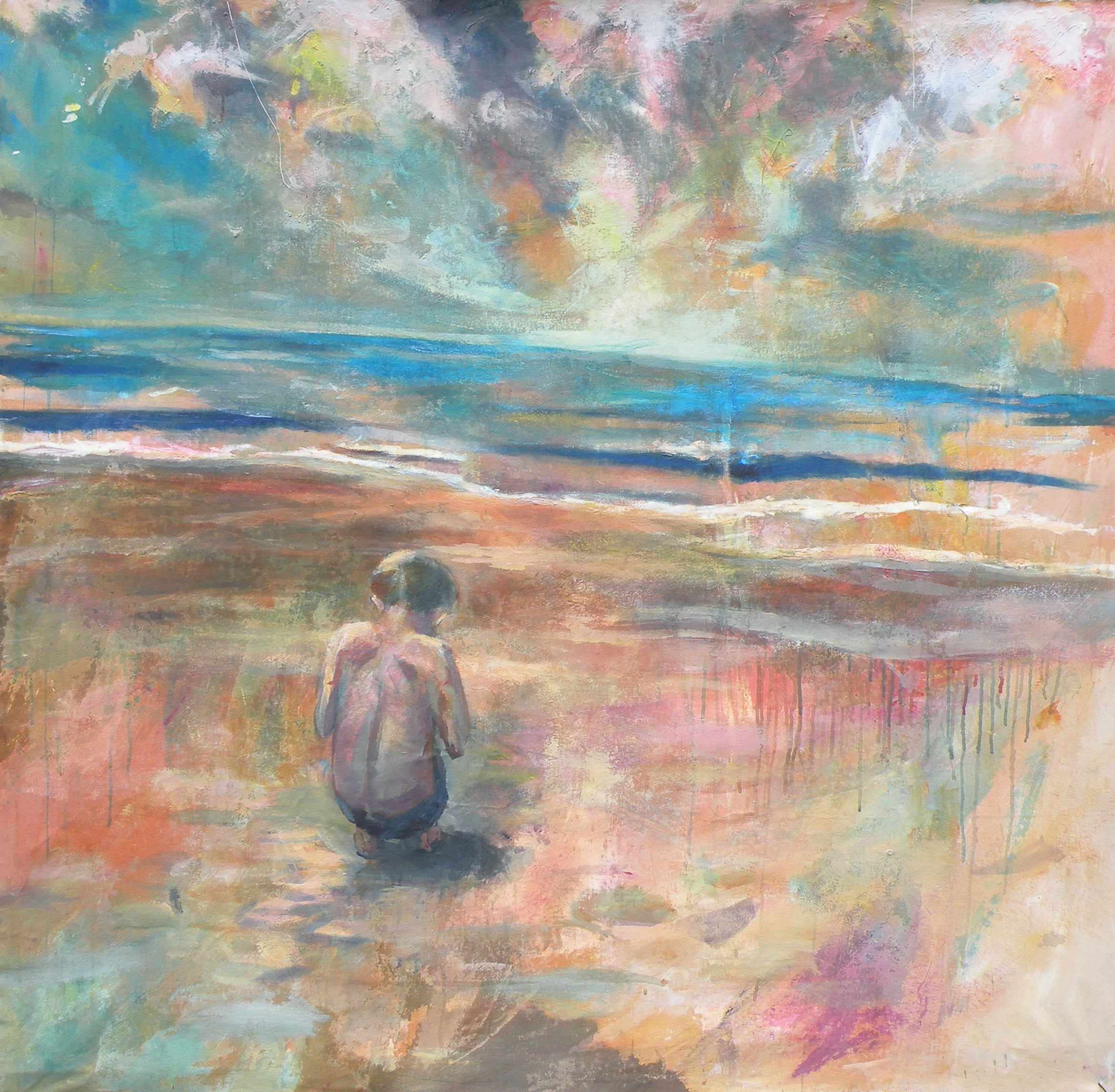 Painting by Rosanna Marmont — Boy Playing, 2008, acrylic on raw canvas