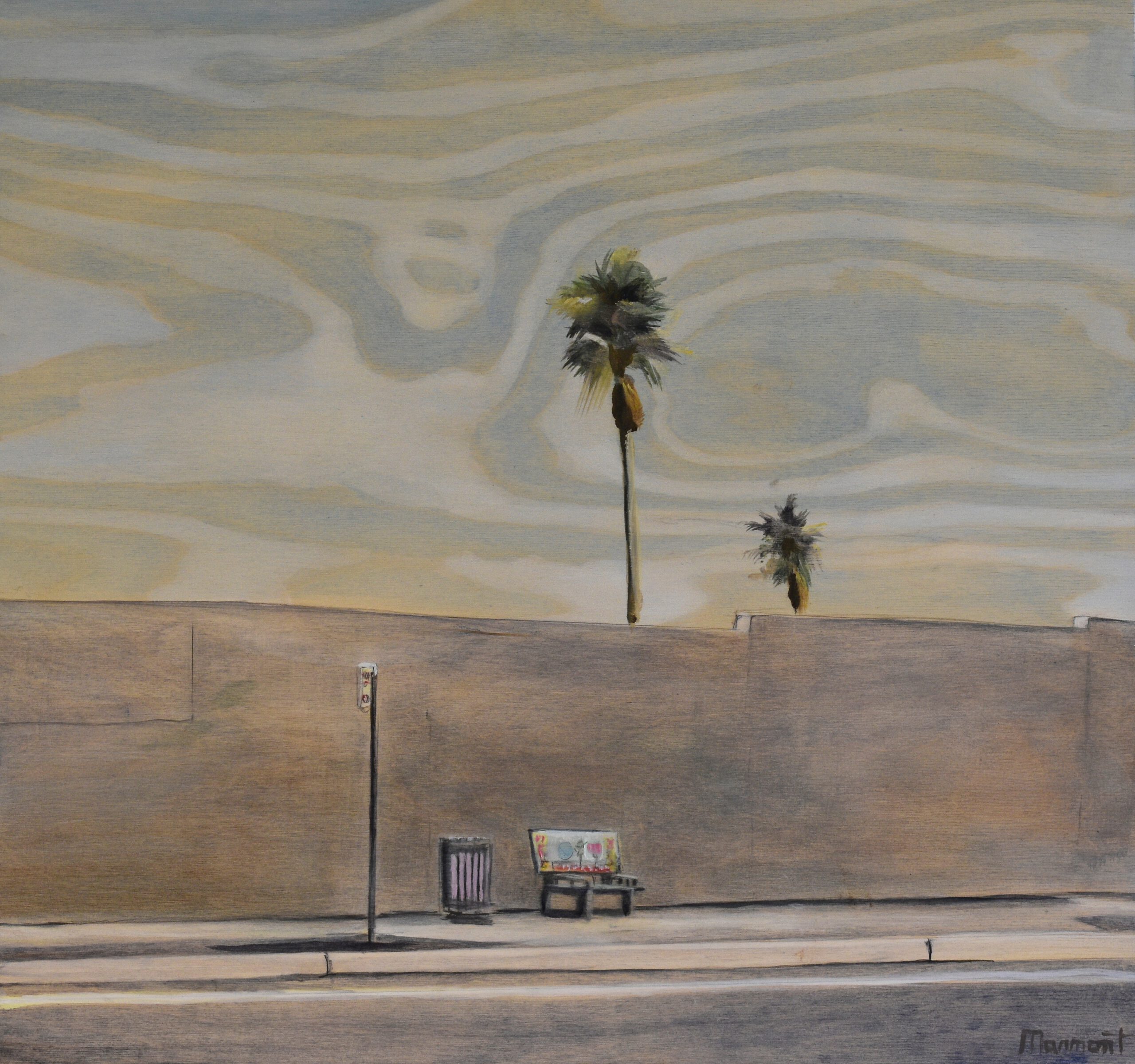 Painting by Rosanna Marmont — Bus Stop, 2019, oil and pencil birch