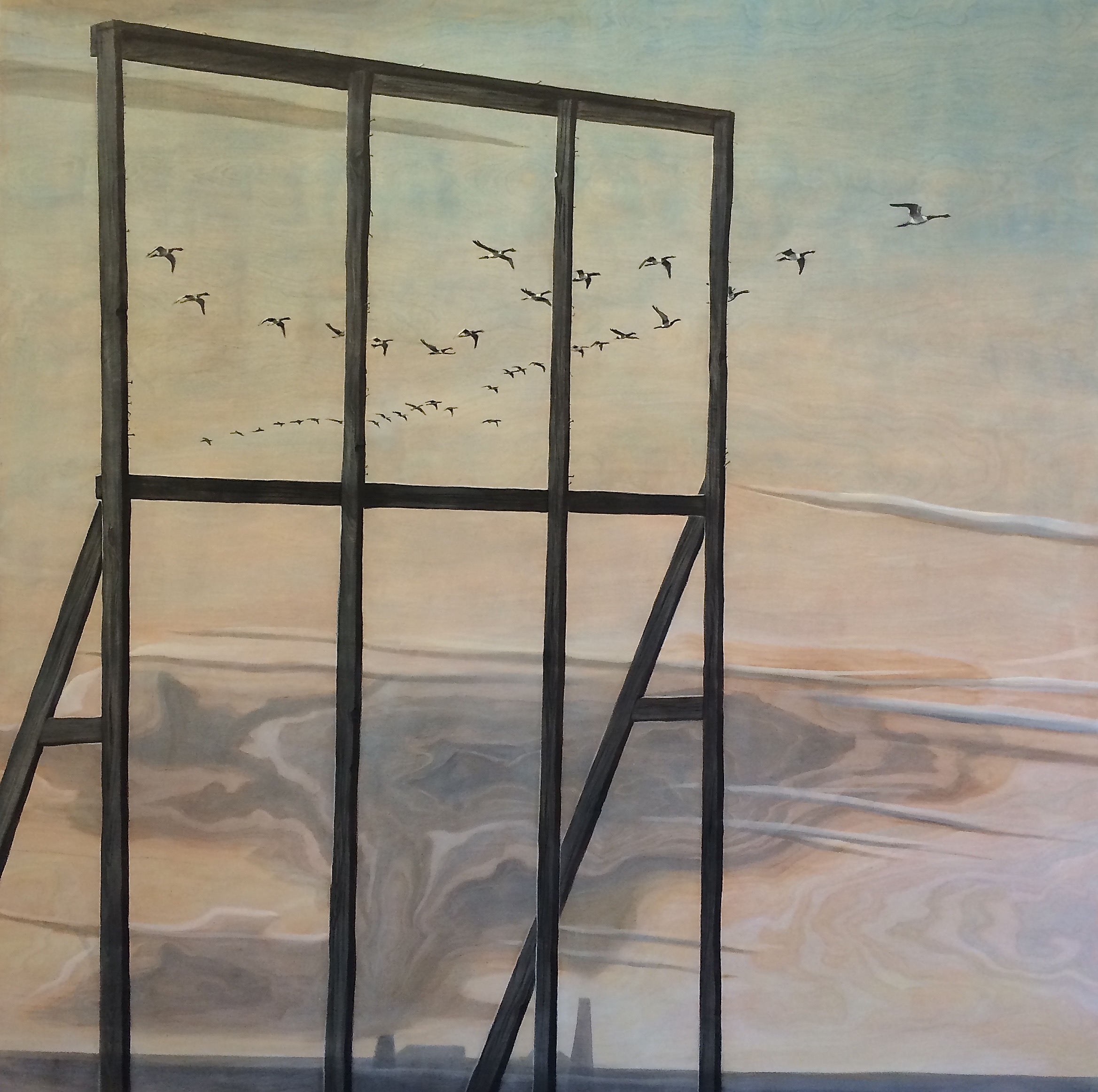 Painting by Rosanna Marmont — Canada Geese, 2016, oil on maple