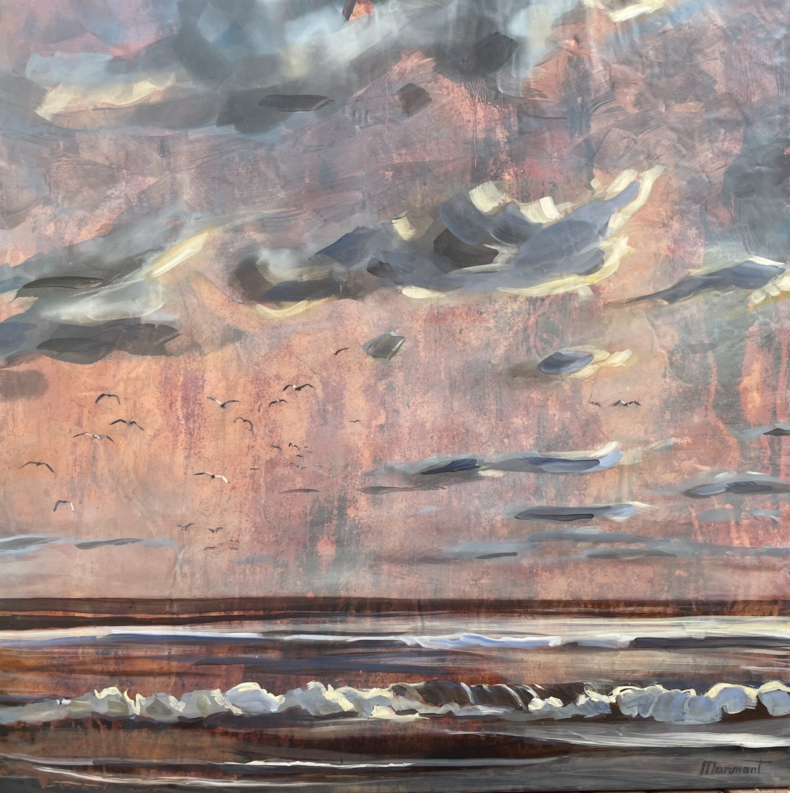 Painting by Rosanna Marmont — Copper Sea, 2020, oil on copper
