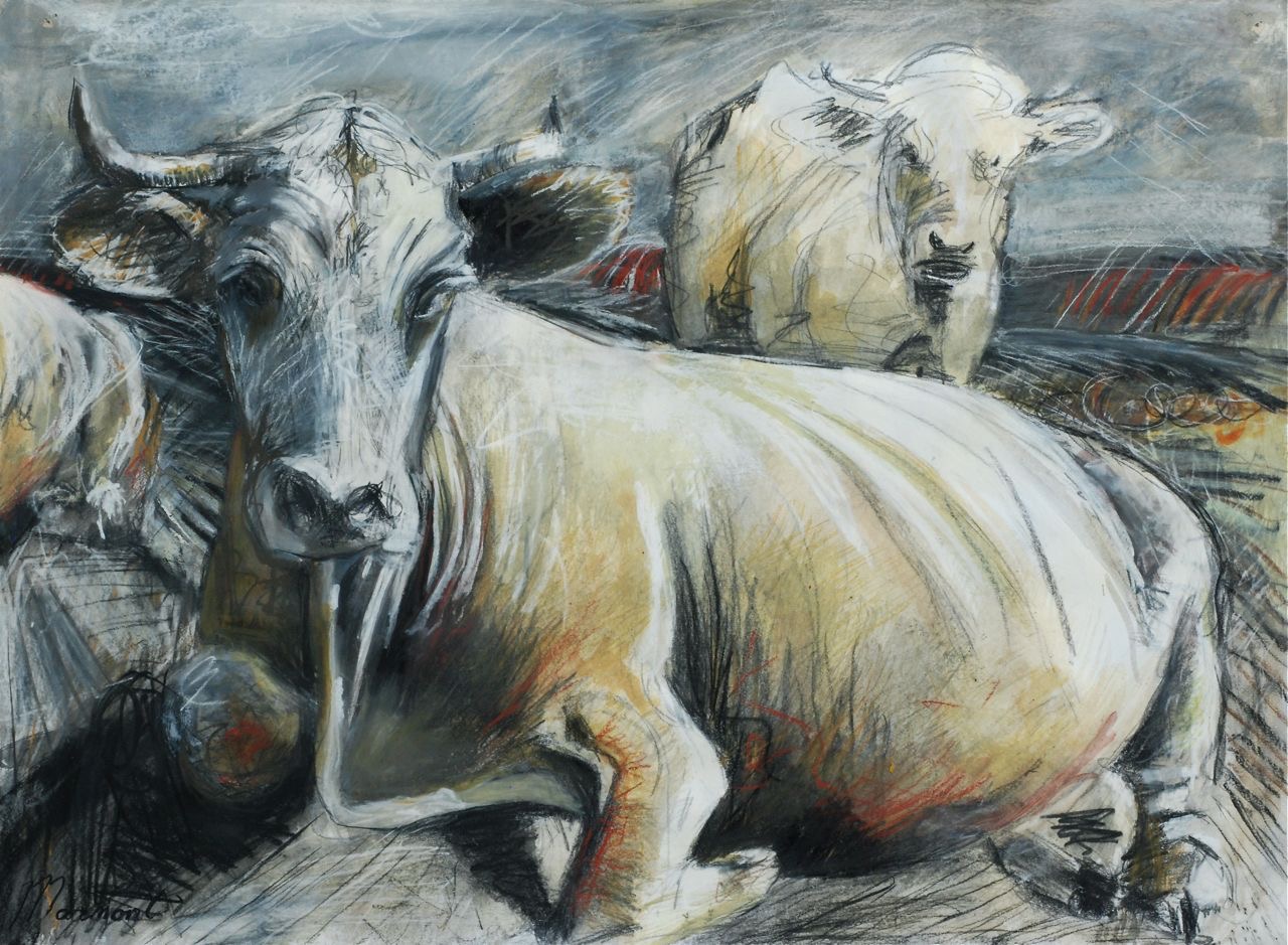 Painting by Rosanna Marmont — Cow Paddock, 2008, charcoal, pencil, and watercolour on paper