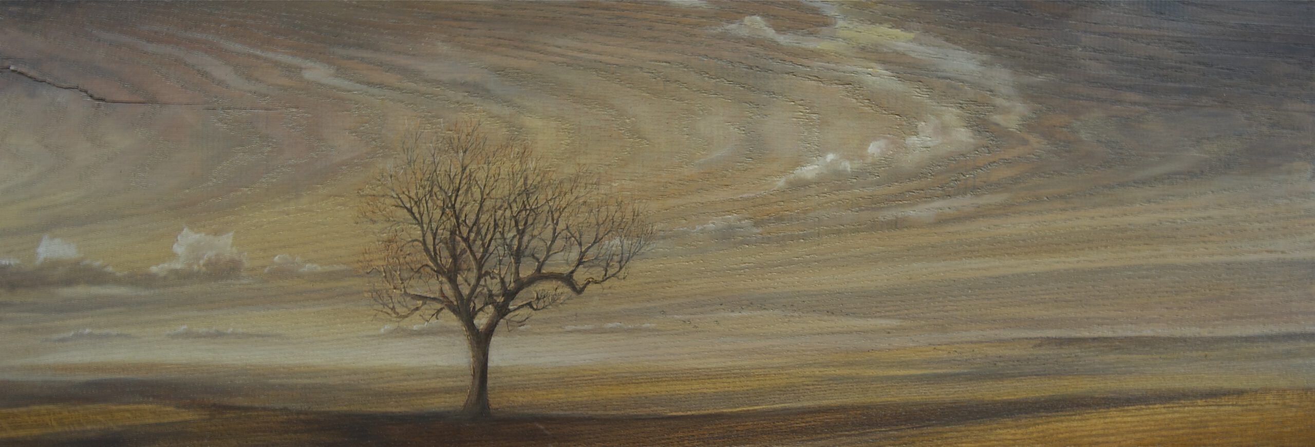 Painting by Rosanna Marmont — Early Spring, 2014, oil and wood stain on fir slab