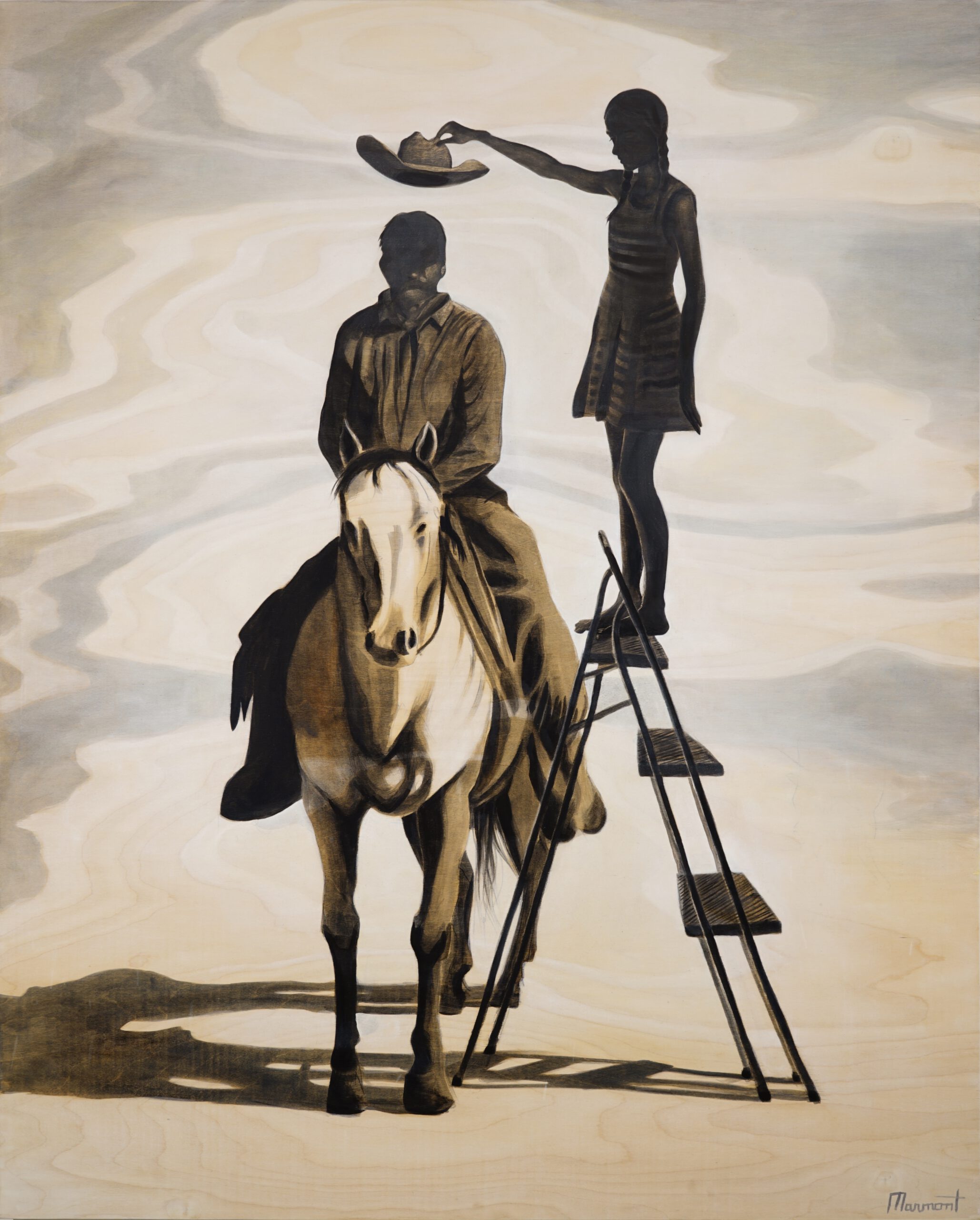 Painting by Rosanna Marmont — Emperor With No Clothes, 2016, oil on birch