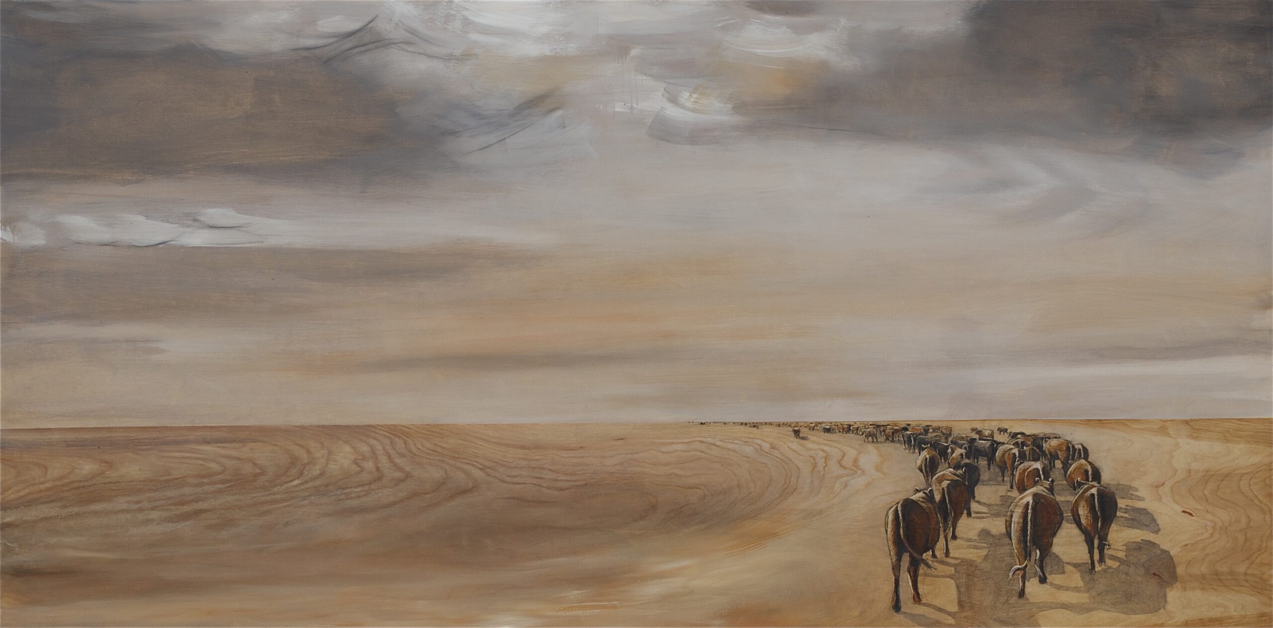 Painting by Rosanna Marmont — Fall Drive, 2011, oil and wood stain on birch