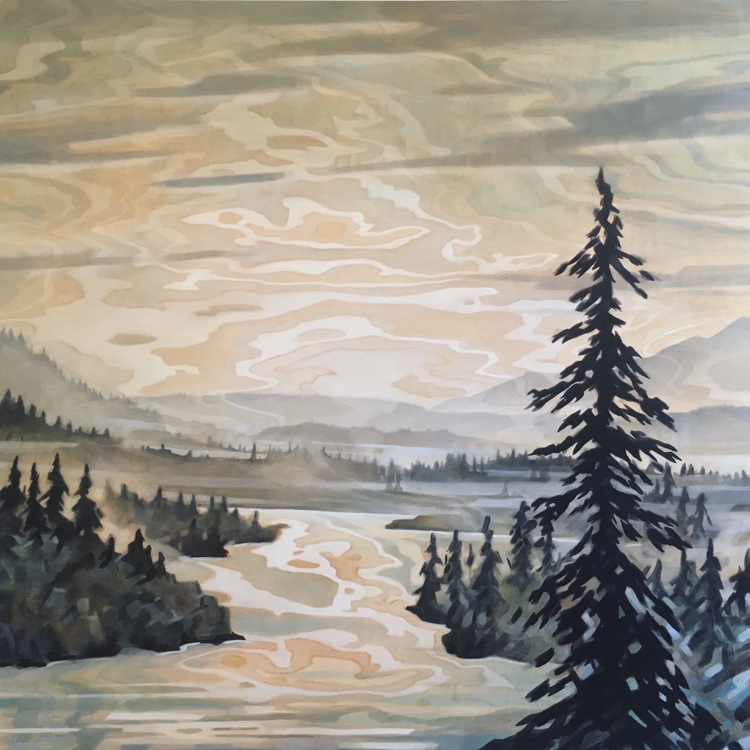 Painting by Rosanna Marmont — Forest Fire, 2019, oil on birch
