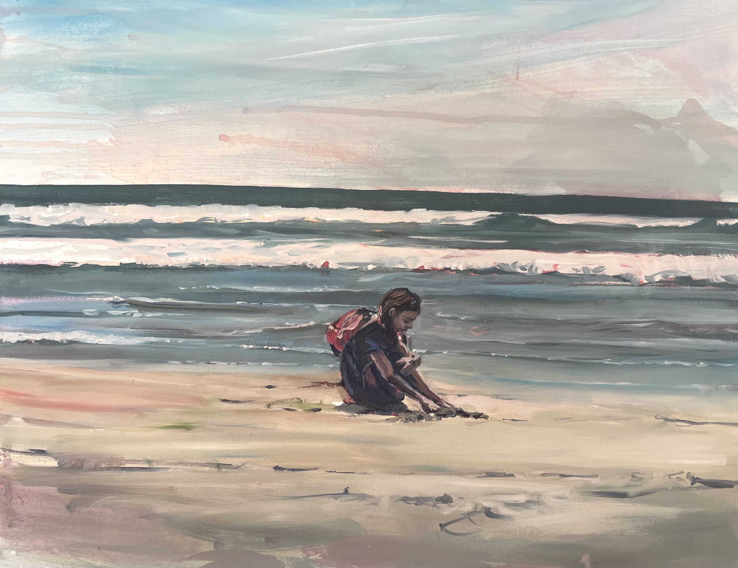Painting by Rosanna Marmont — Girl on a Beach, 2025, oil on canvas