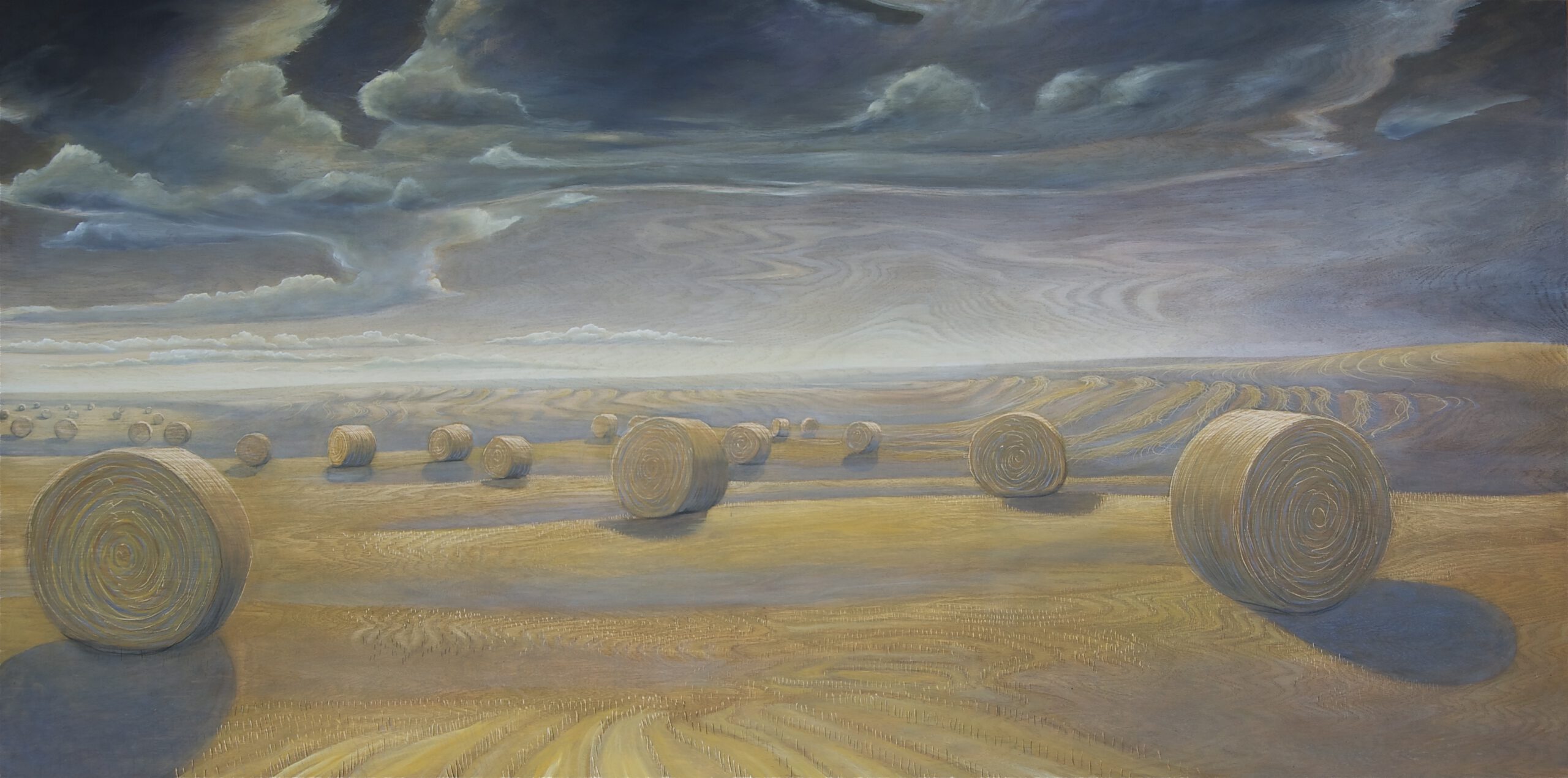 Painting by Rosanna Marmont — Hay Bales, 2013, oil on oak