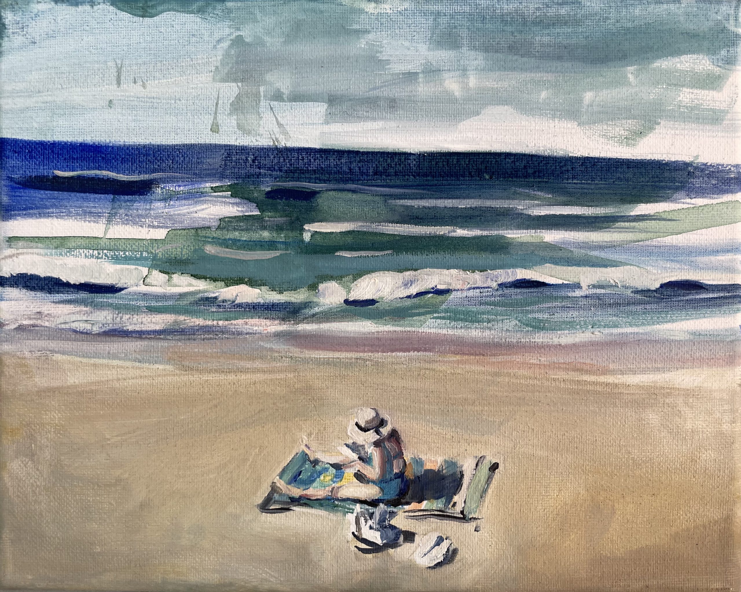 Painting by Rosanna Marmont — Lady on a Beach, 2025, oil on canvas