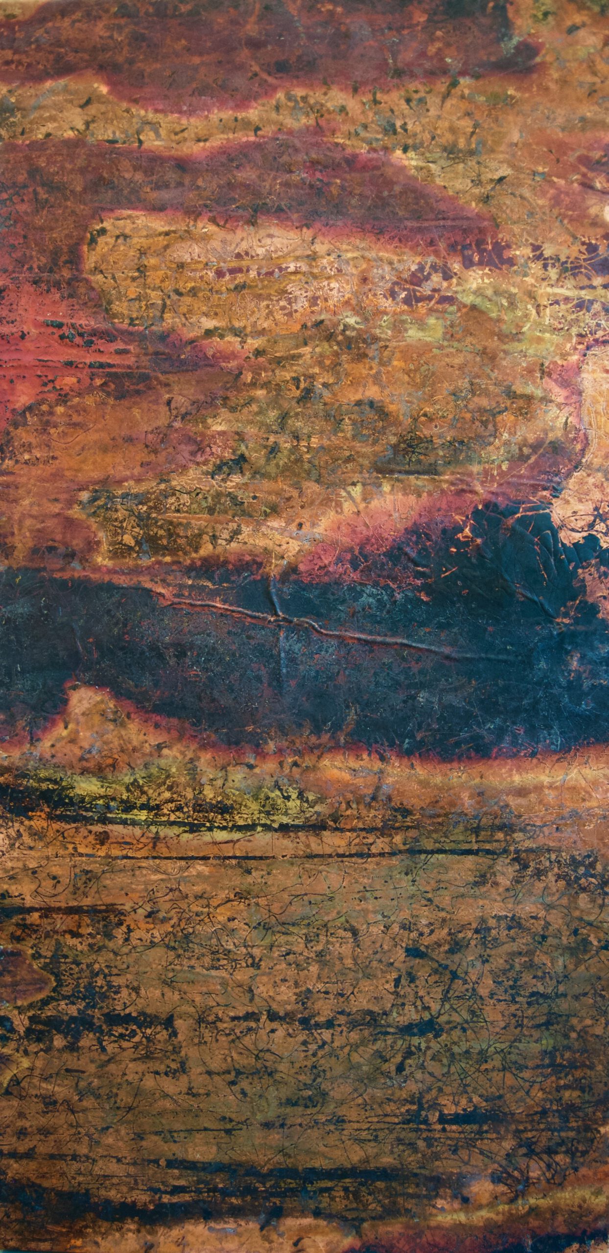 Painting by Rosanna Marmont — Land, 2019, fired copper