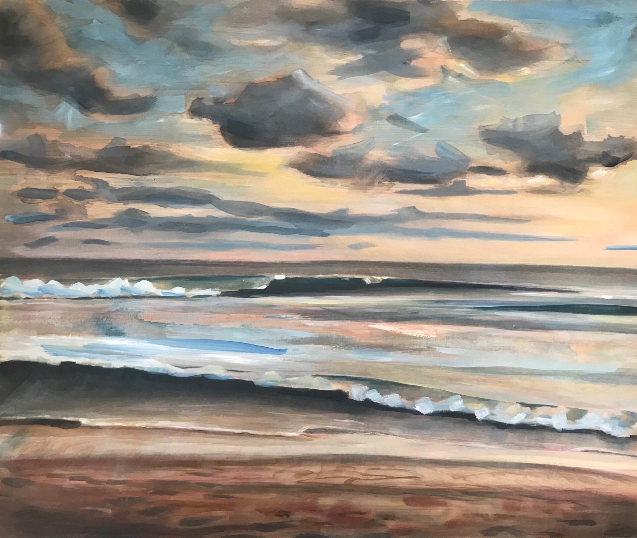 Painting by Rosanna Marmont — Light on the Ocean, 2020, oil and watercolor on maple