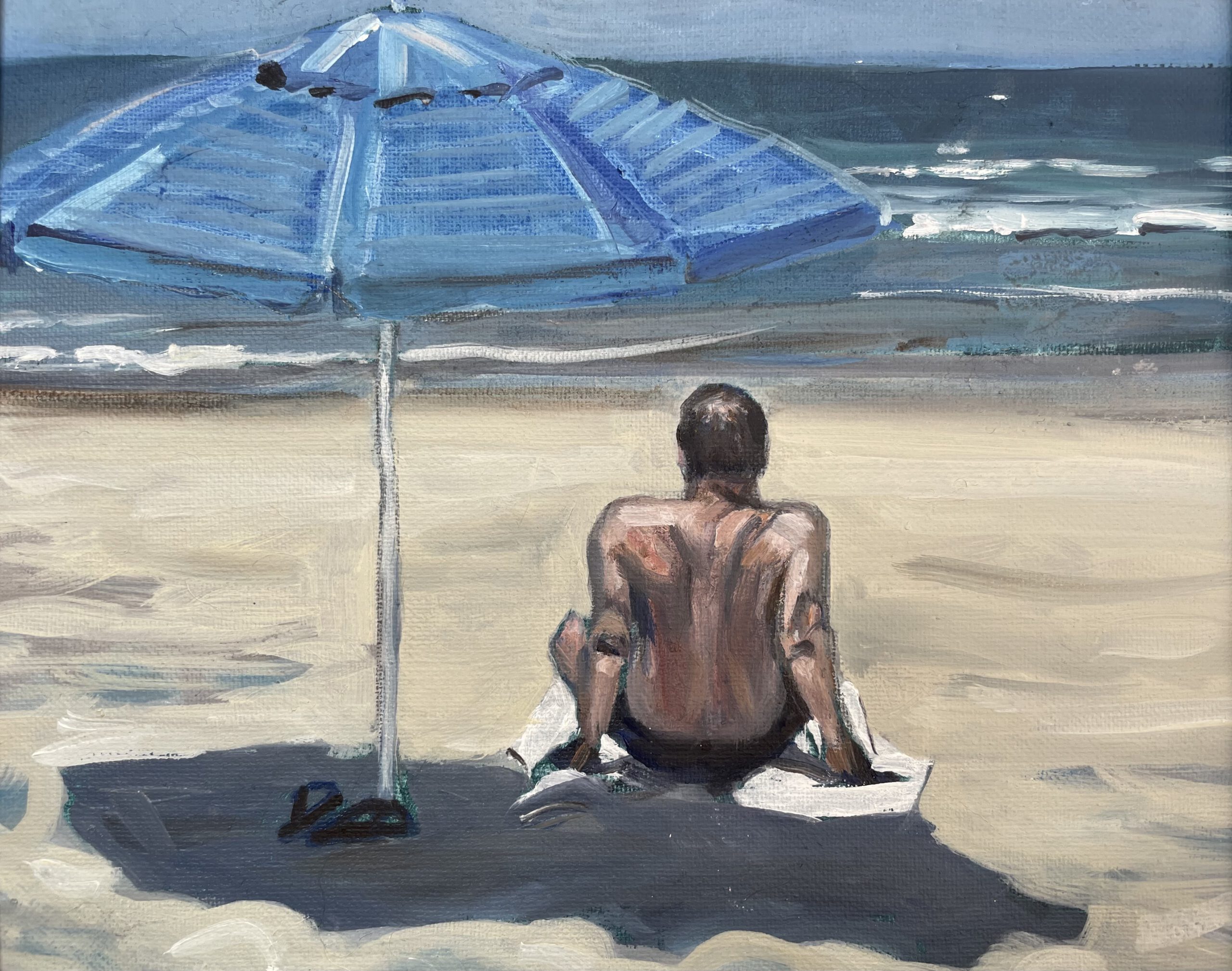 Painting by Rosanna Marmont — Man on a Beach, 2025, oil on canvas