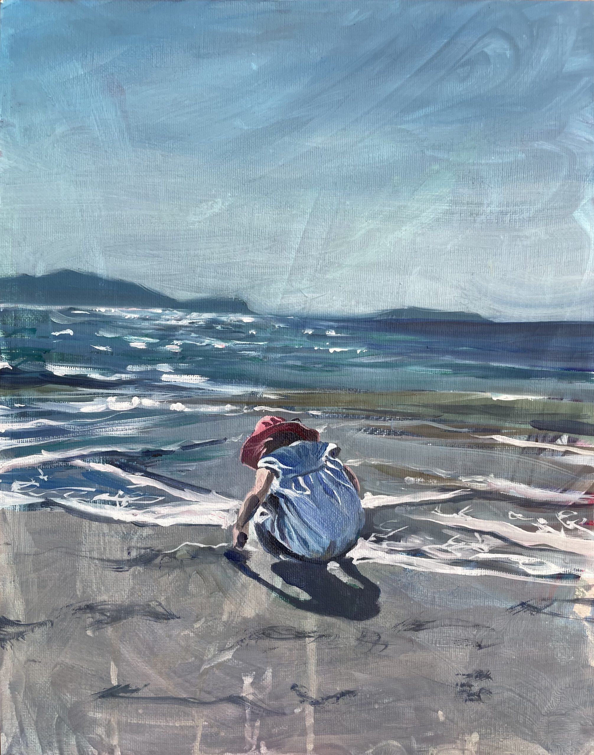 Painting by Rosanna Marmont — Mila on a Beach, 2025, oil on canvas