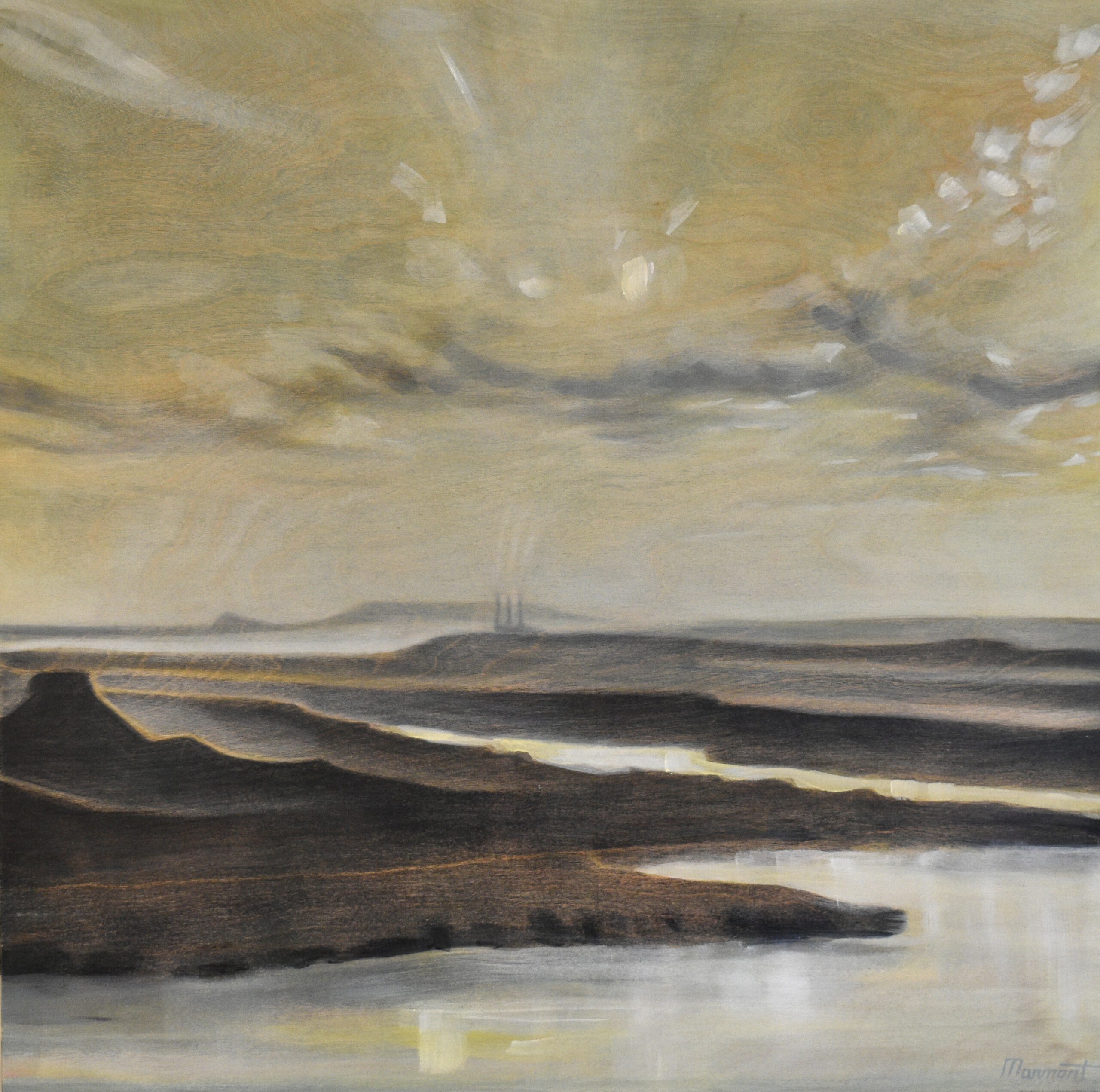 Painting by Rosanna Marmont — Navajo Power Plant, 2019, oil on birch
