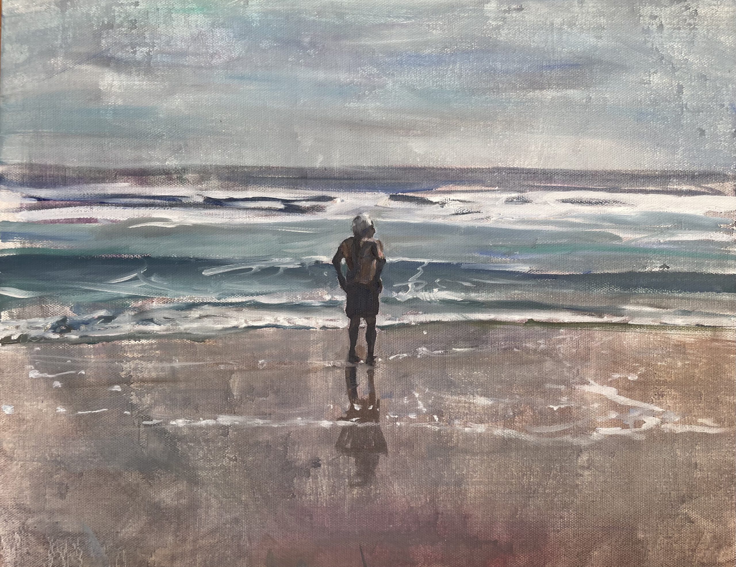 Painting by Rosanna Marmont — Old Man on a Beach, 2025, oil on canvas