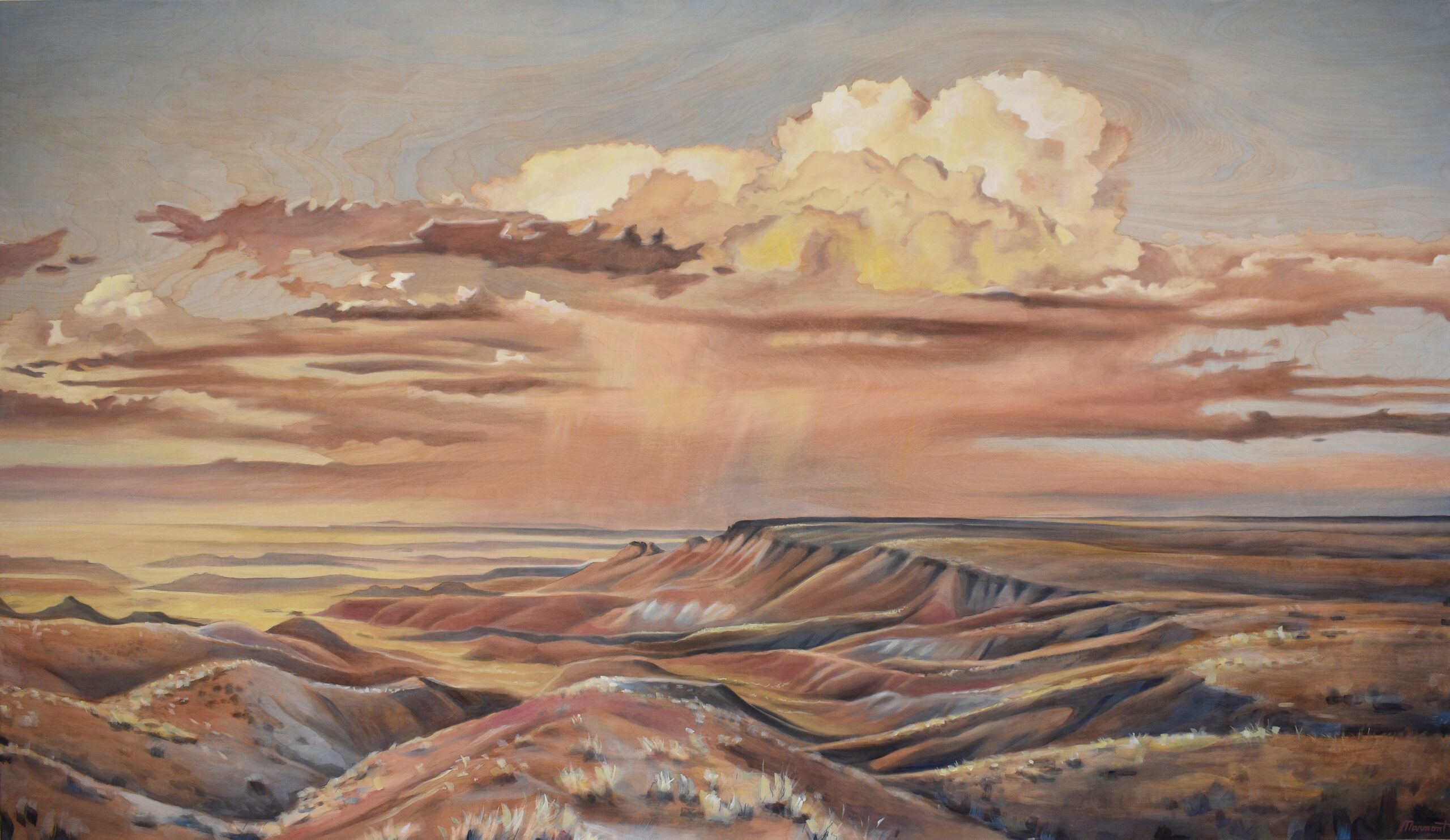 Painting by Rosanna Marmont — Painted Desert, 2019, oil and pencil on maple