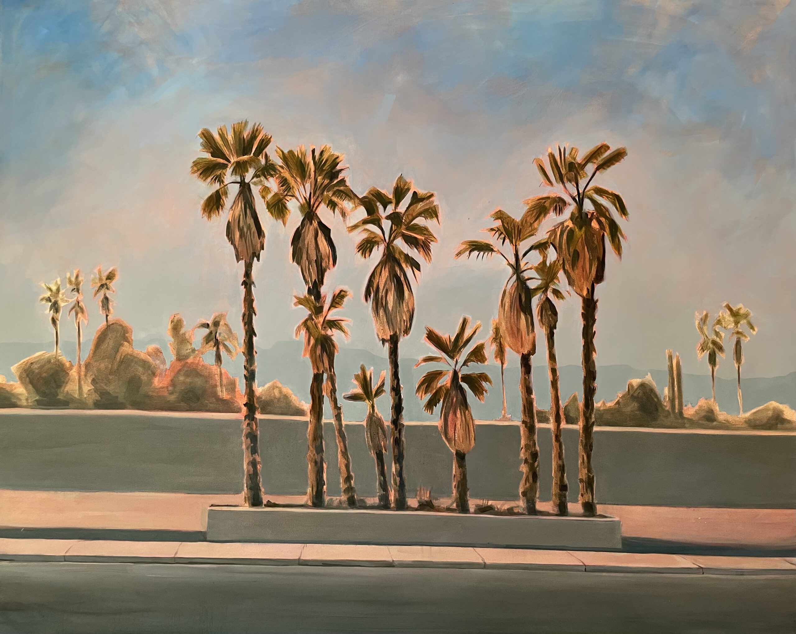 Painting by Rosanna Marmont — Palms in a Median, 2023, oil on canvas