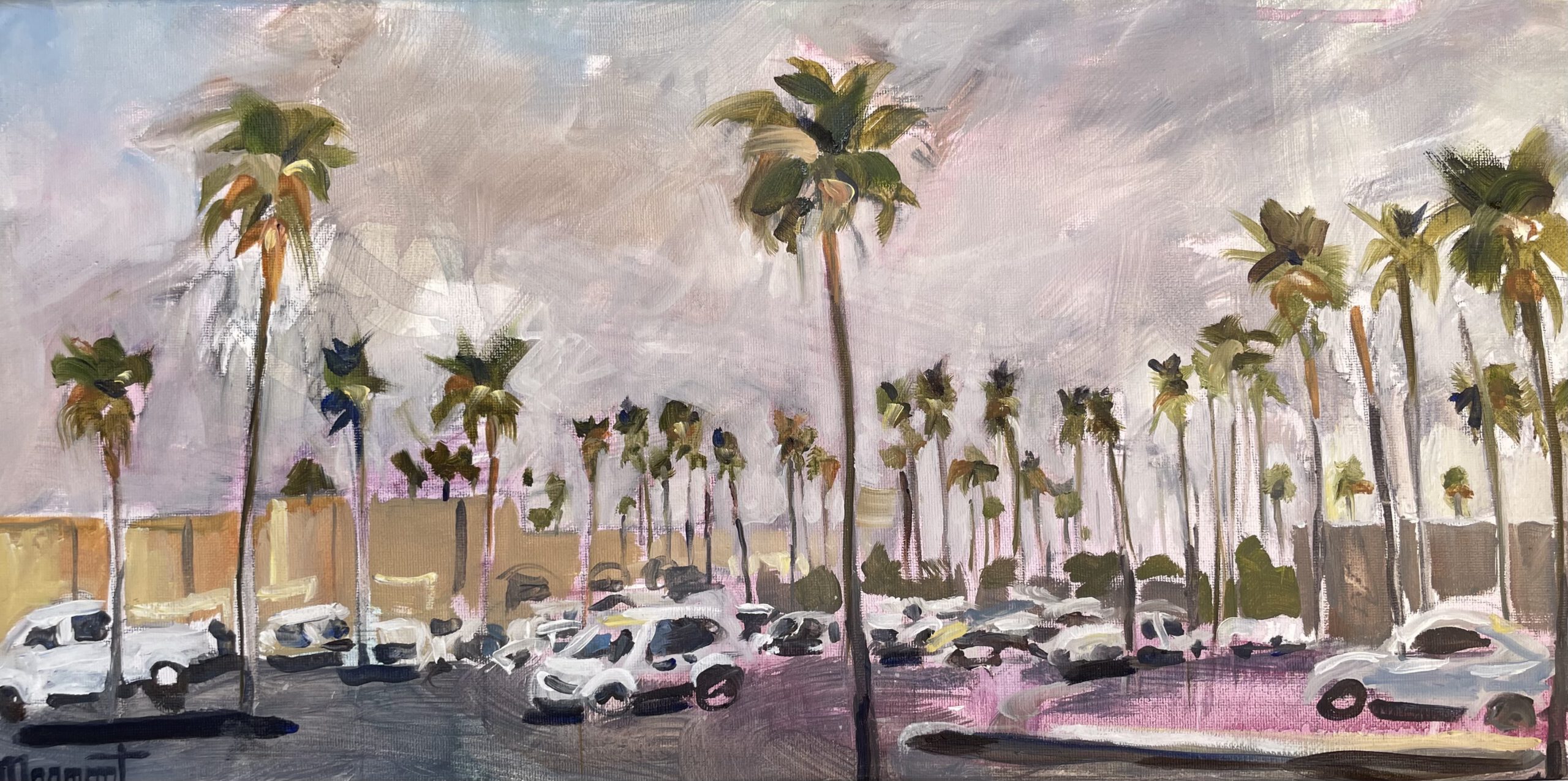 Painting by Rosanna Marmont — Palms in a Parking Lot, 2025, oil on canvas