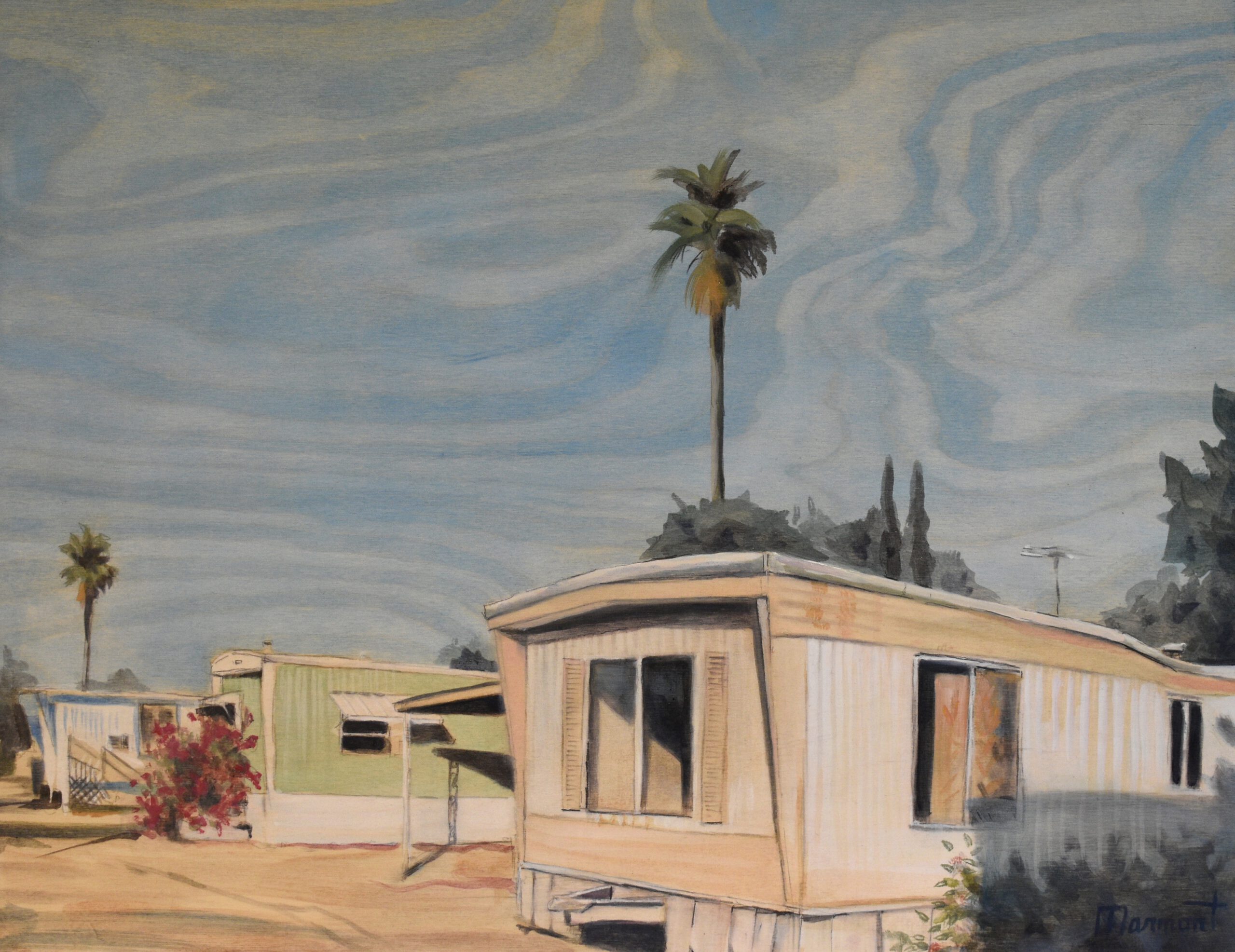 Painting by Rosanna Marmont — Paradise Village, 2019, oil and pencil birch