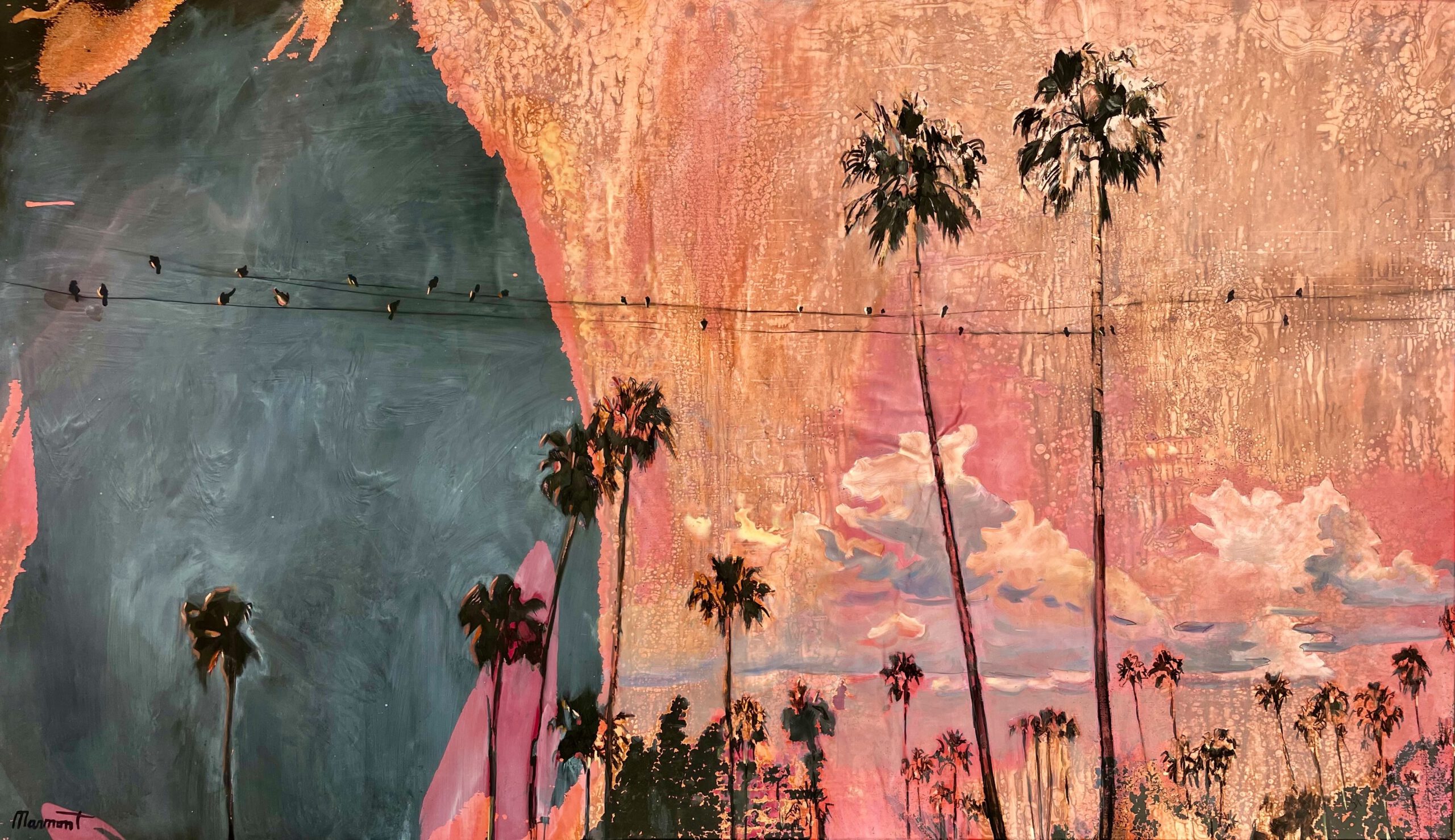 Painting by Rosanna Marmont — Parking Lot, 2021, oil on fired copper