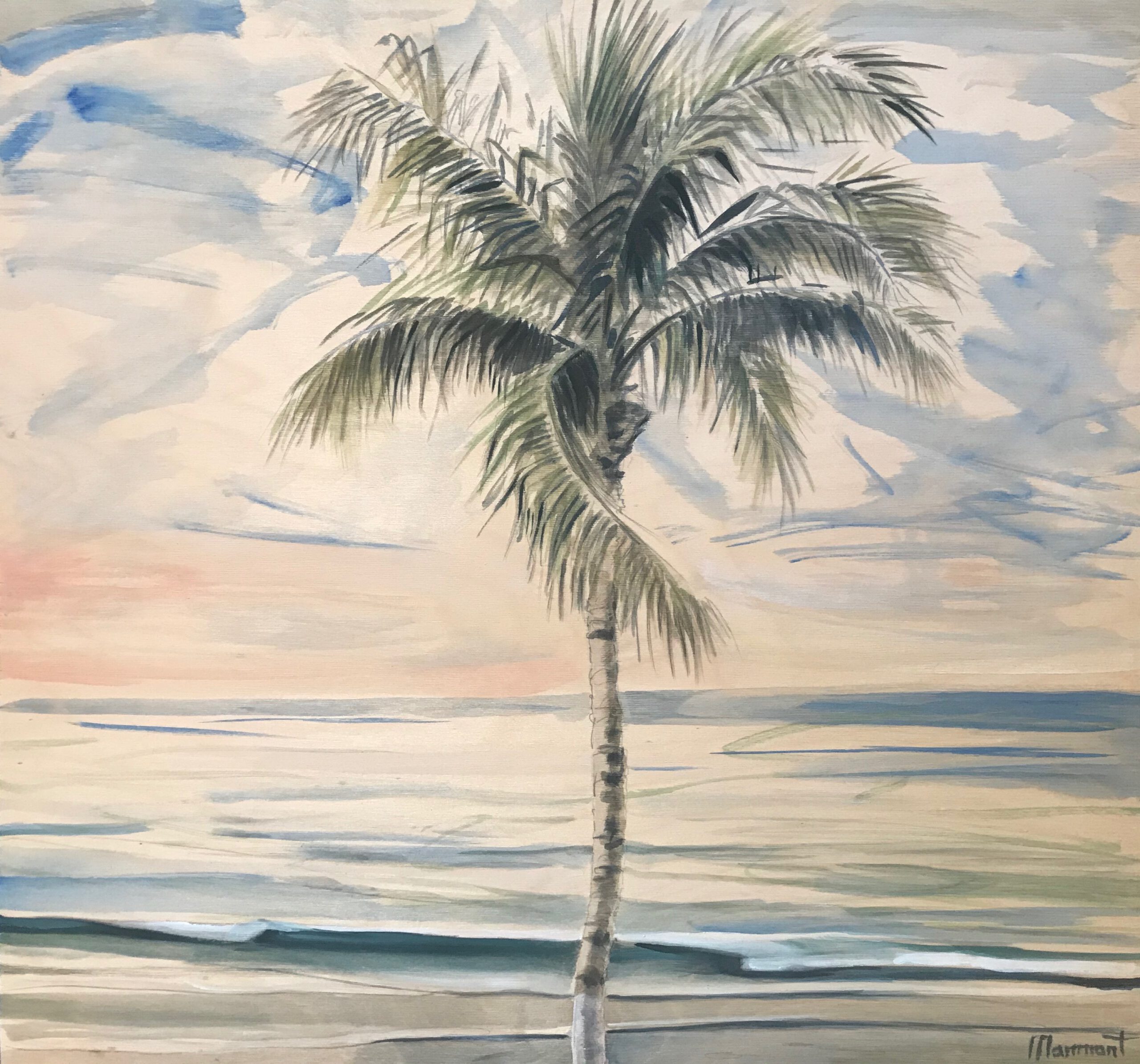 Painting by Rosanna Marmont — Queen Palm, 2020, watercolor on birch
