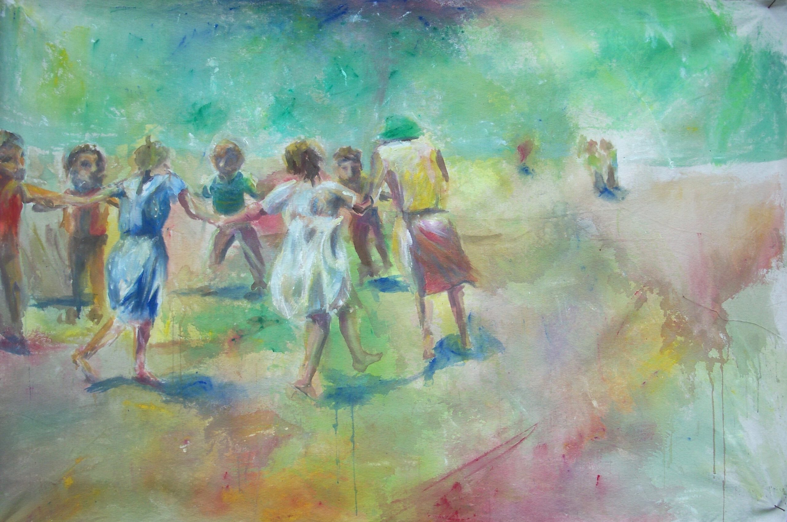 Painting by Rosanna Marmont — Ring Around the Rosie, 2008, acrylic on raw canvas