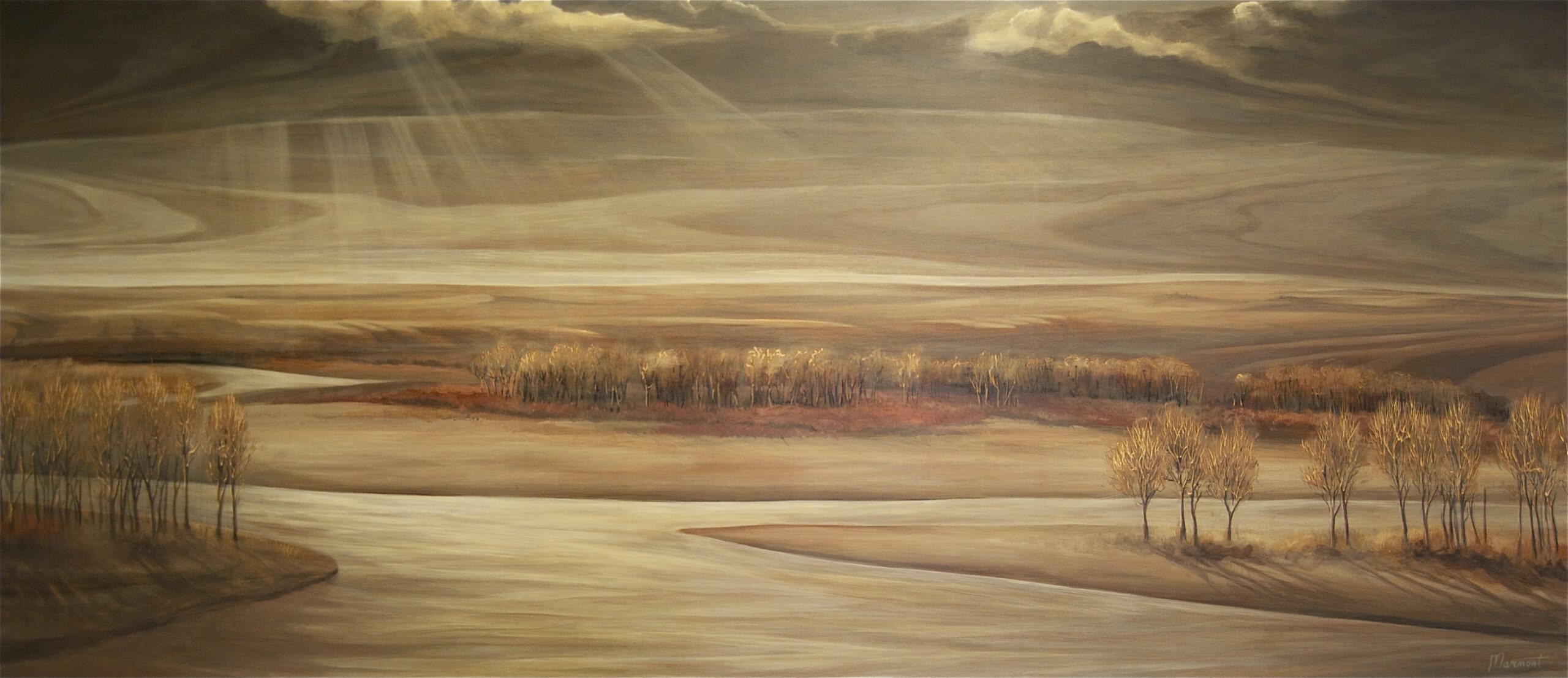Painting by Rosanna Marmont — River Valley, 2014, oil on walnut