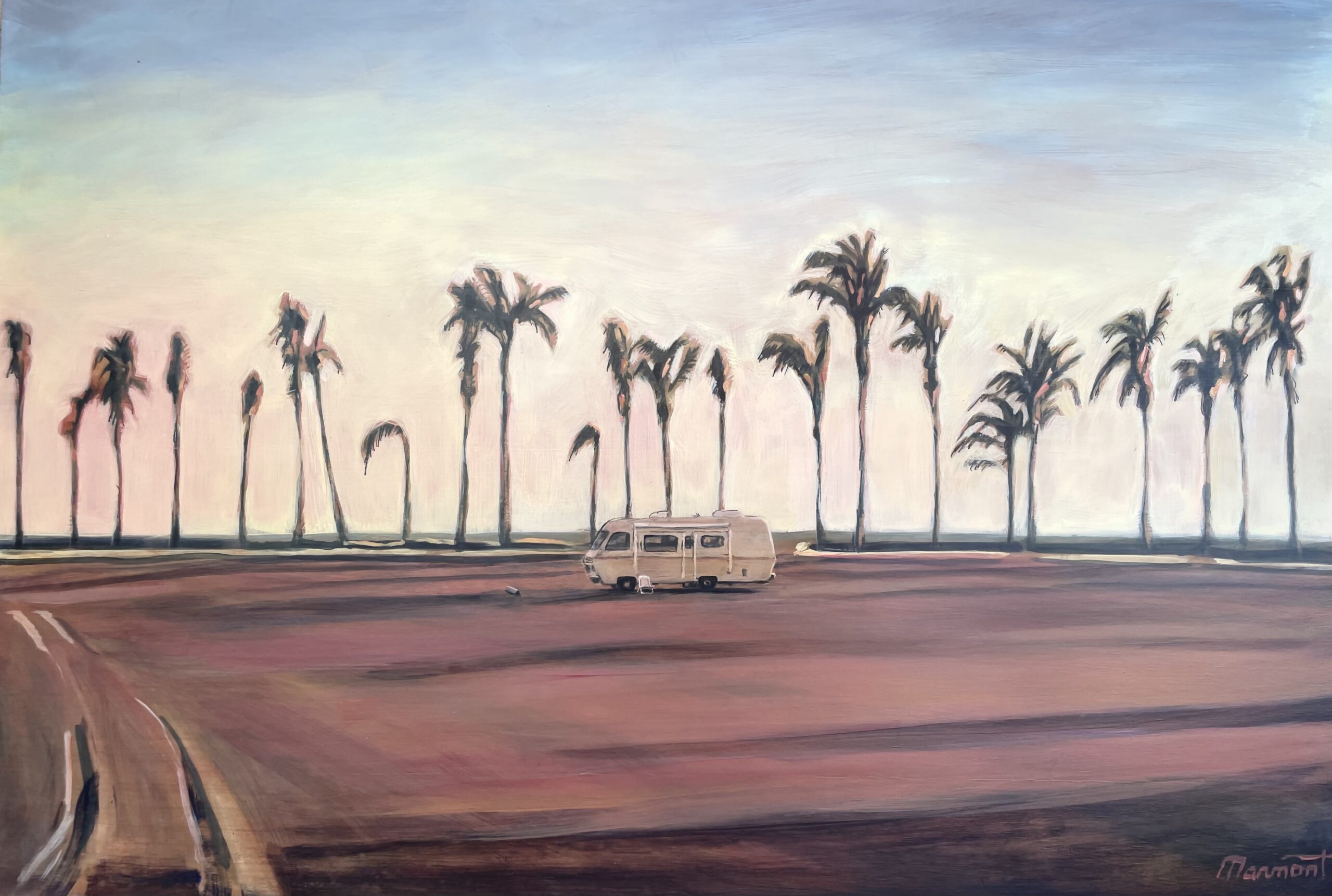 Painting by Rosanna Marmont — Row of Palms, 2025, oil on maple