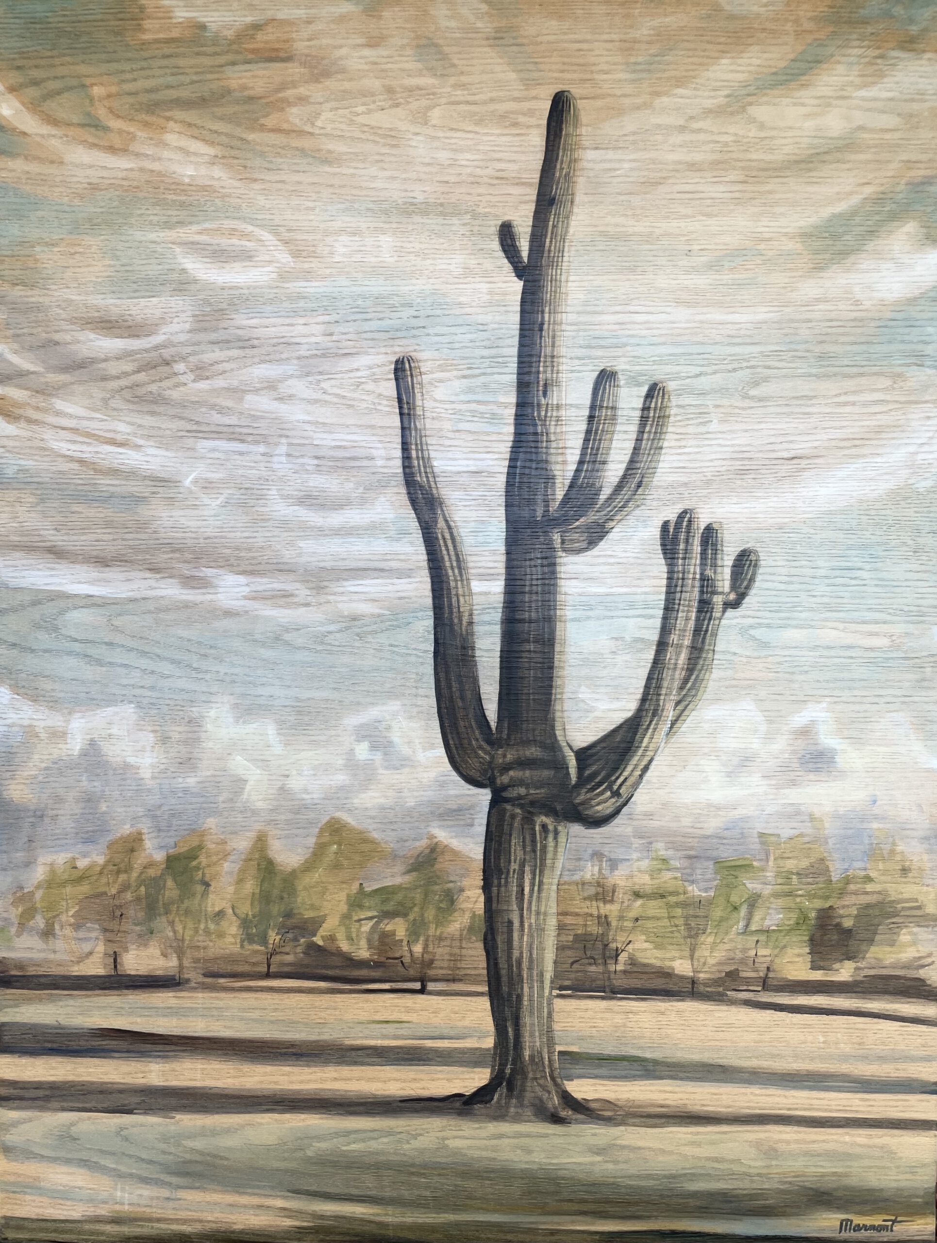 Painting by Rosanna Marmont — Saguaro, 2025, oil and pencil on ash