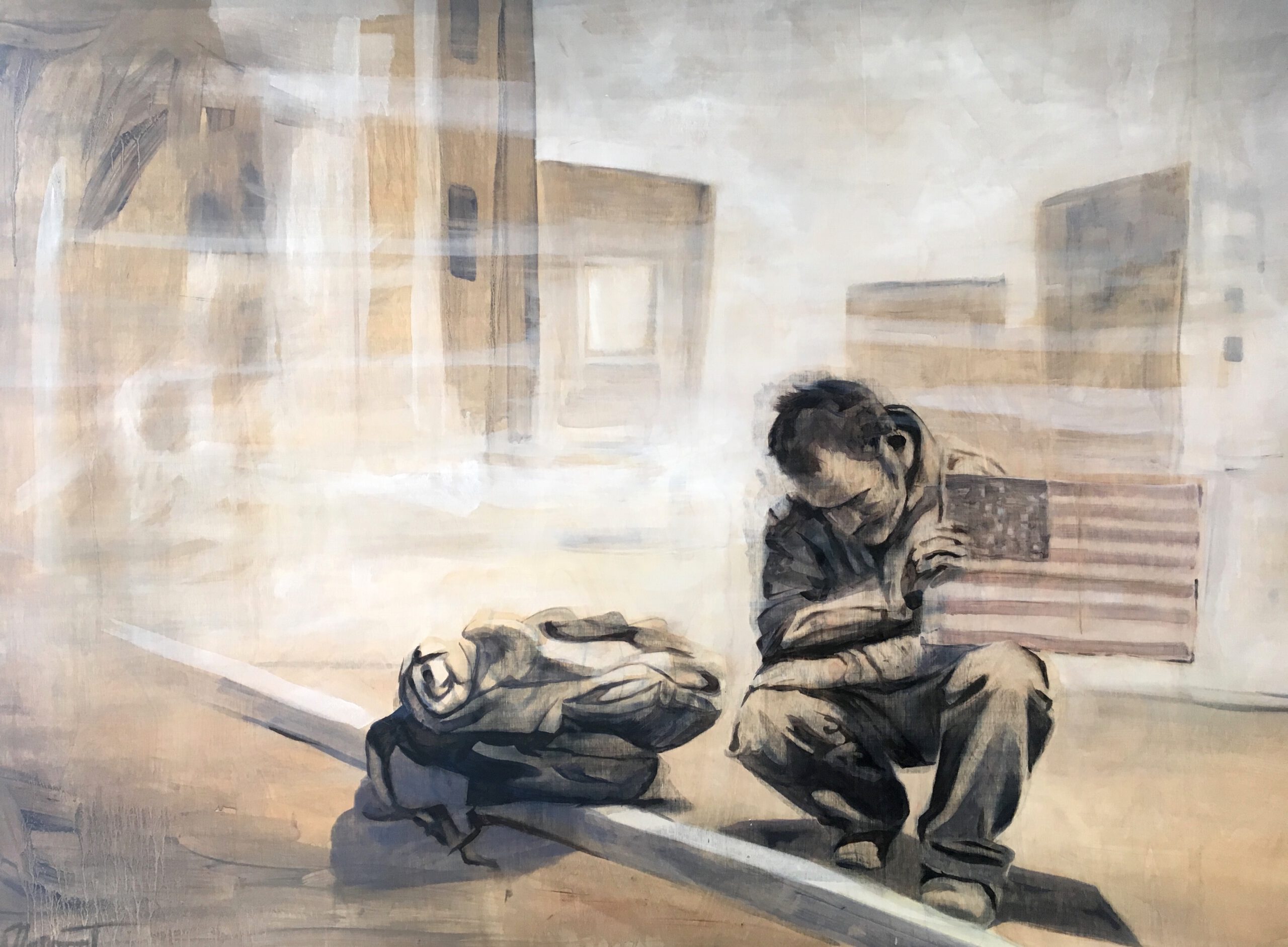 Painting by Rosanna Marmont — ‘Searching for Human Kindness’, 2018, oil on birch
