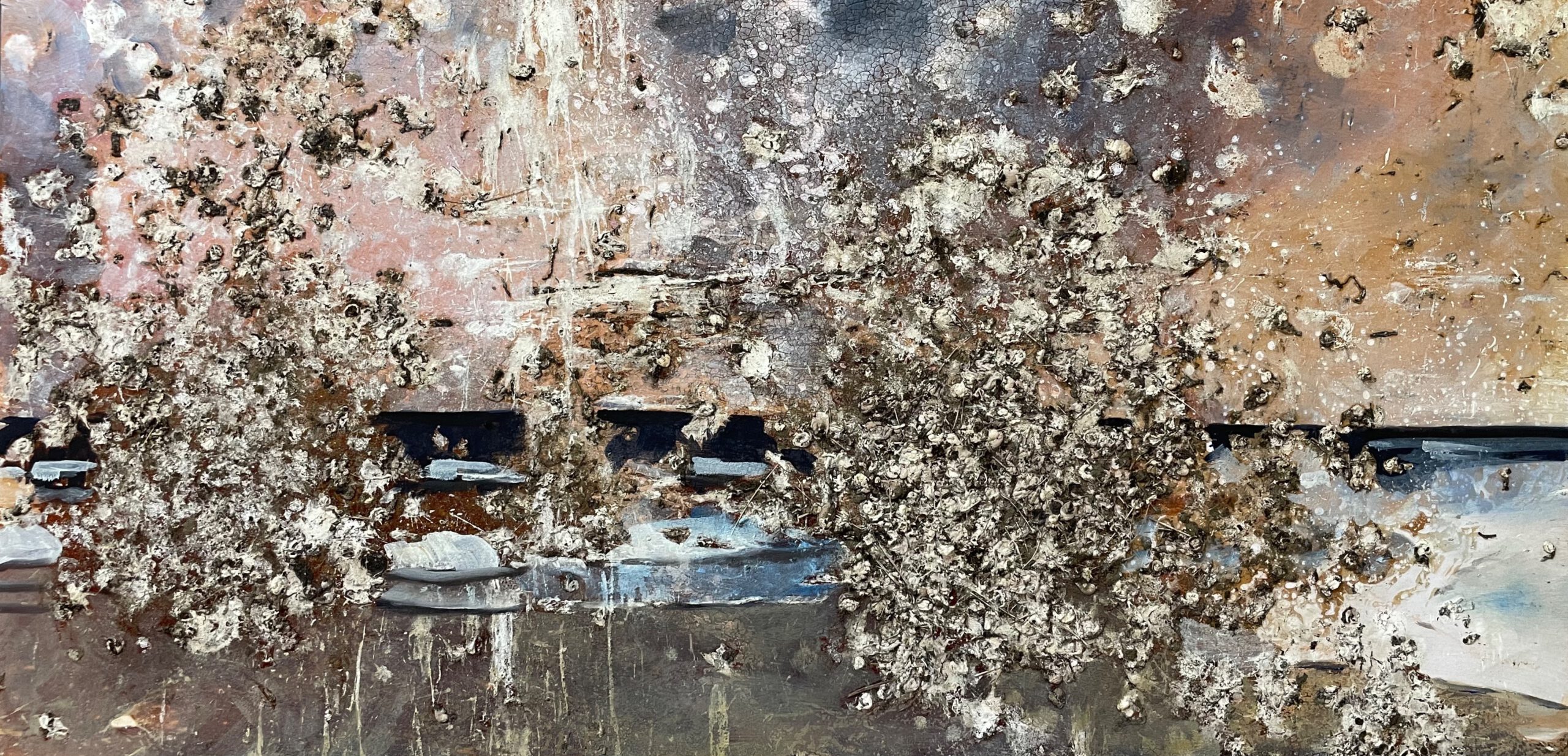 Painting by Rosanna Marmont — Seascape I, 2021, bird manure and oil, sealed with epoxy resin