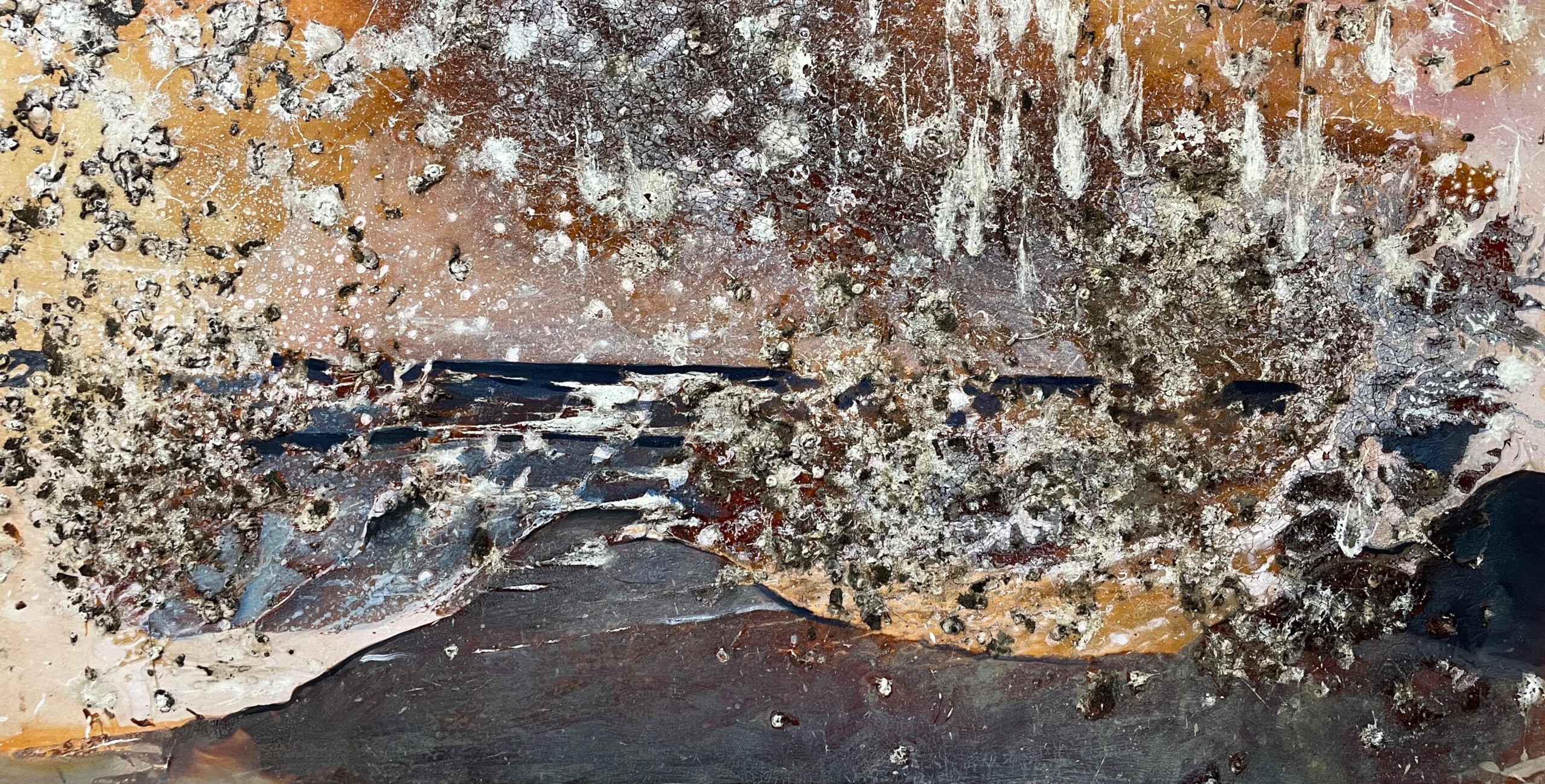 Painting by Rosanna Marmont — Seascape II, 2021, bird manure and oil, sealed with epoxy resin