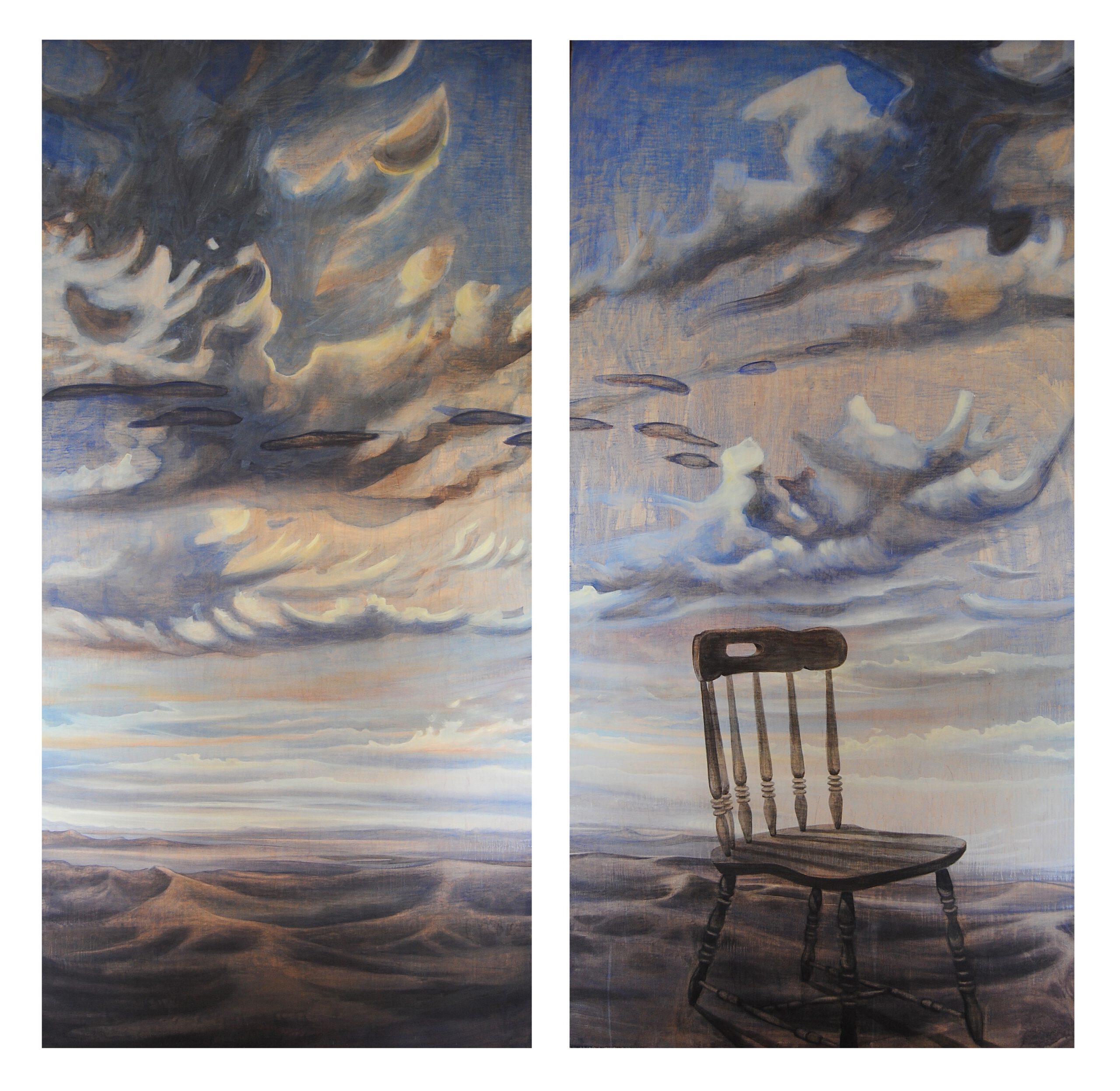 Painting by Rosanna Marmont — Set in a Western, 2015, oil on maple, diptych