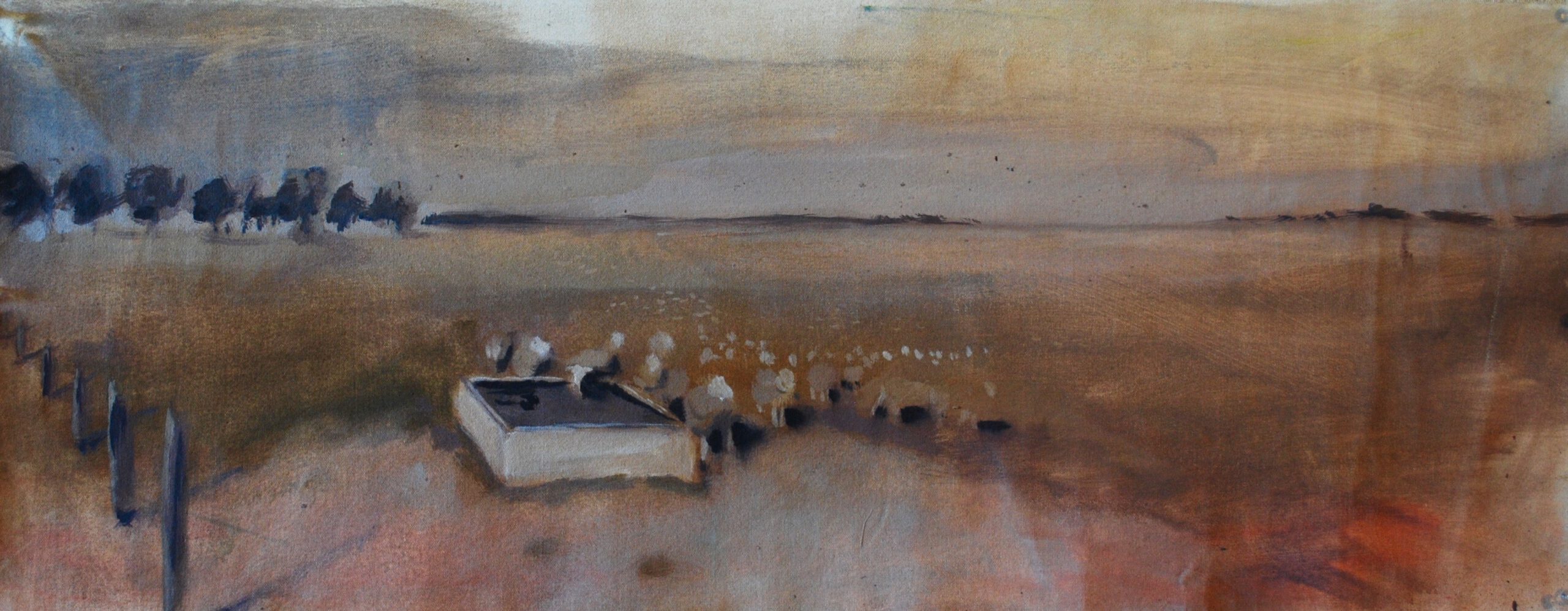Painting by Rosanna Marmont — Sheep in a Field, 2009, acrylic on raw canvas