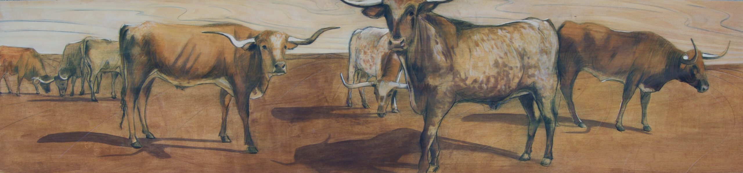 Painting by Rosanna Marmont — Texas Longhorns, 2015, oil on maple