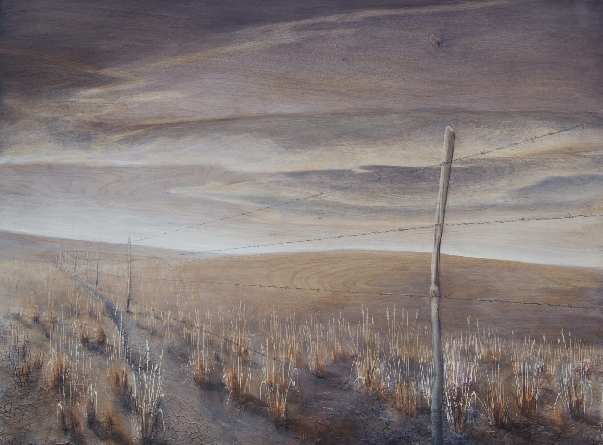 Painting by Rosanna Marmont — The Fence, 2012, mixed media on birch