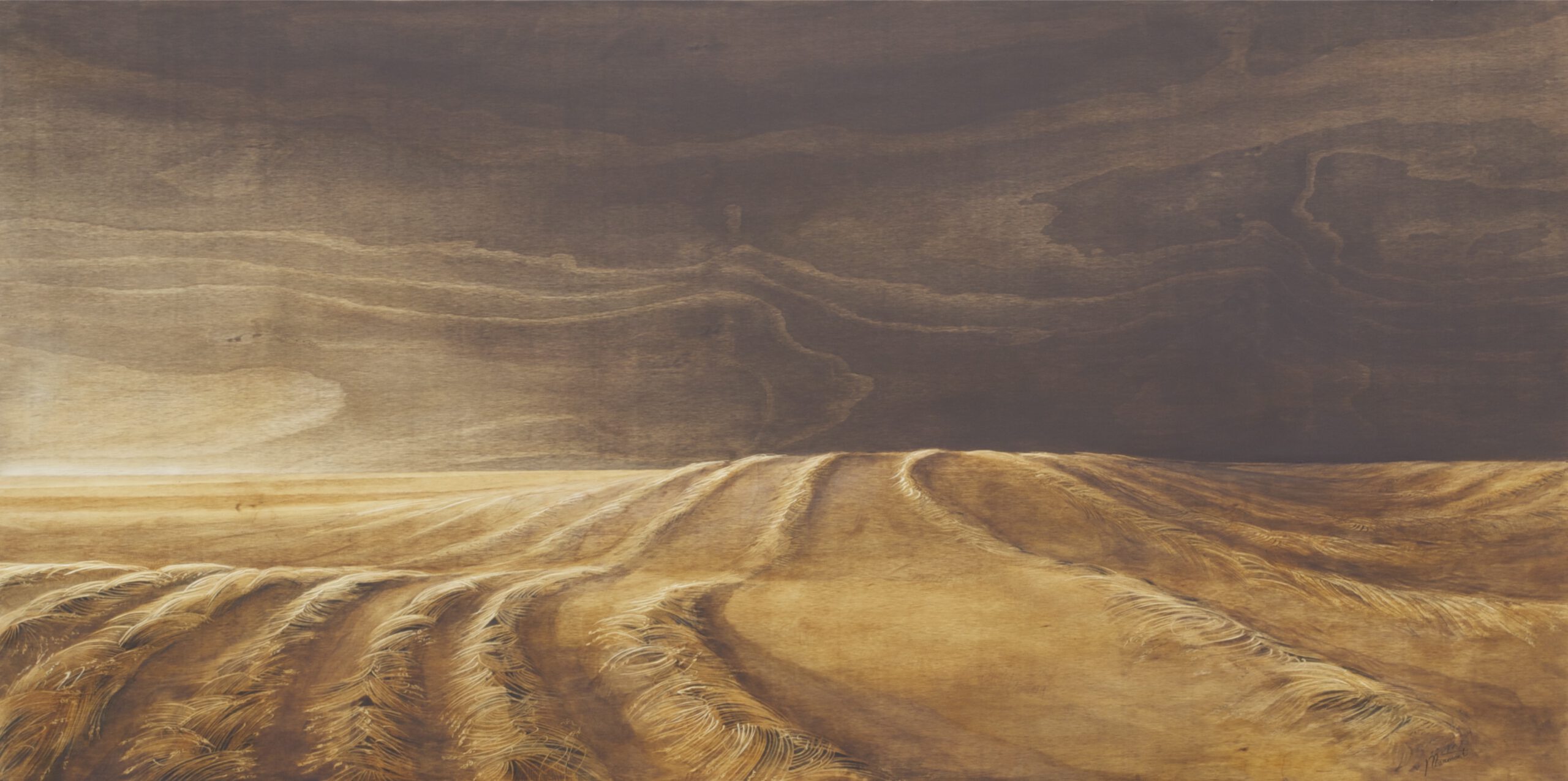Painting by Rosanna Marmont — Wheatfield, 2011, oil and wood stain on pine