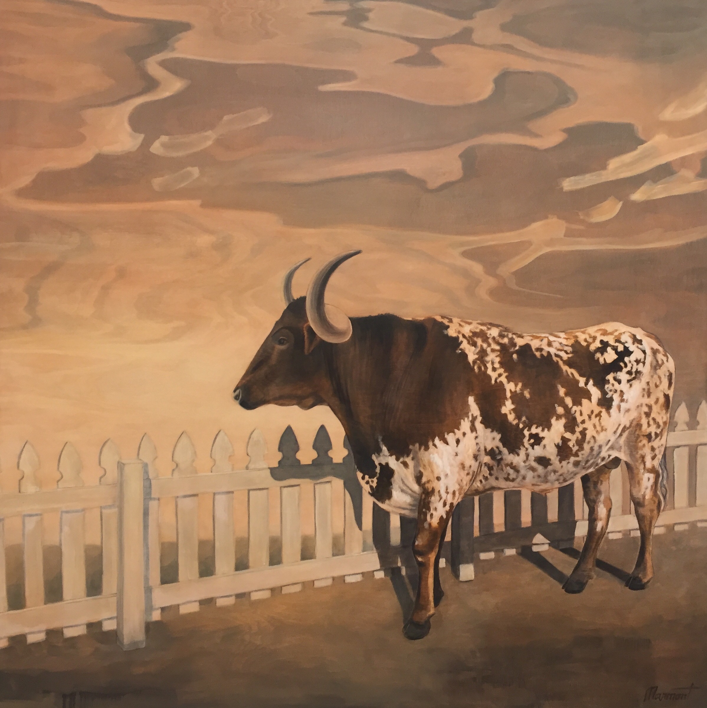 Painting by Rosanna Marmont — White Picket Fence, 2016, oil on birch