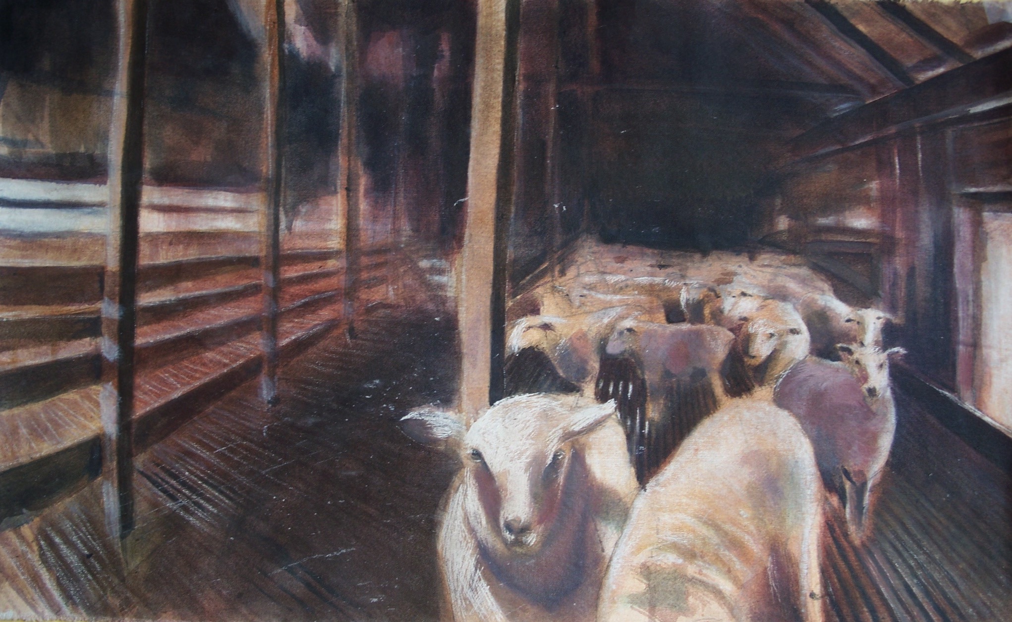 Painting by Rosanna Marmont — Woolshed, 2009, oil and acrylic on canvas