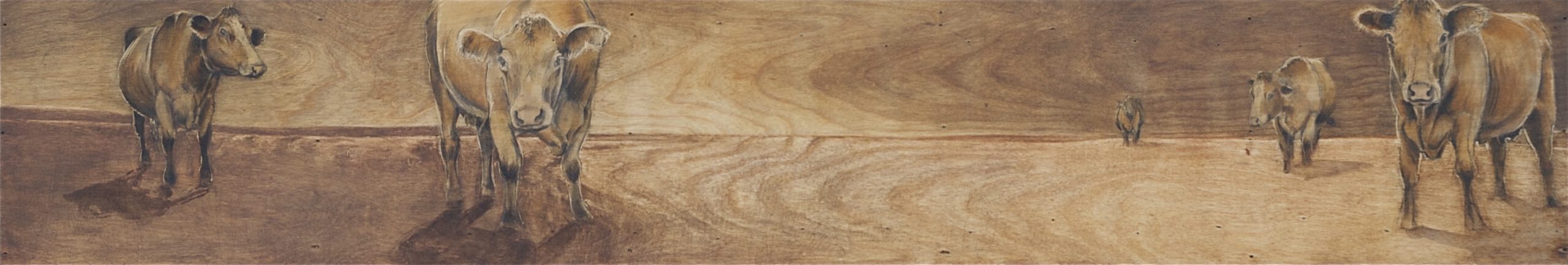 Painting by Rosanna Marmont — Yearlings, 2011, acrylic, oil, and wood stain on birch